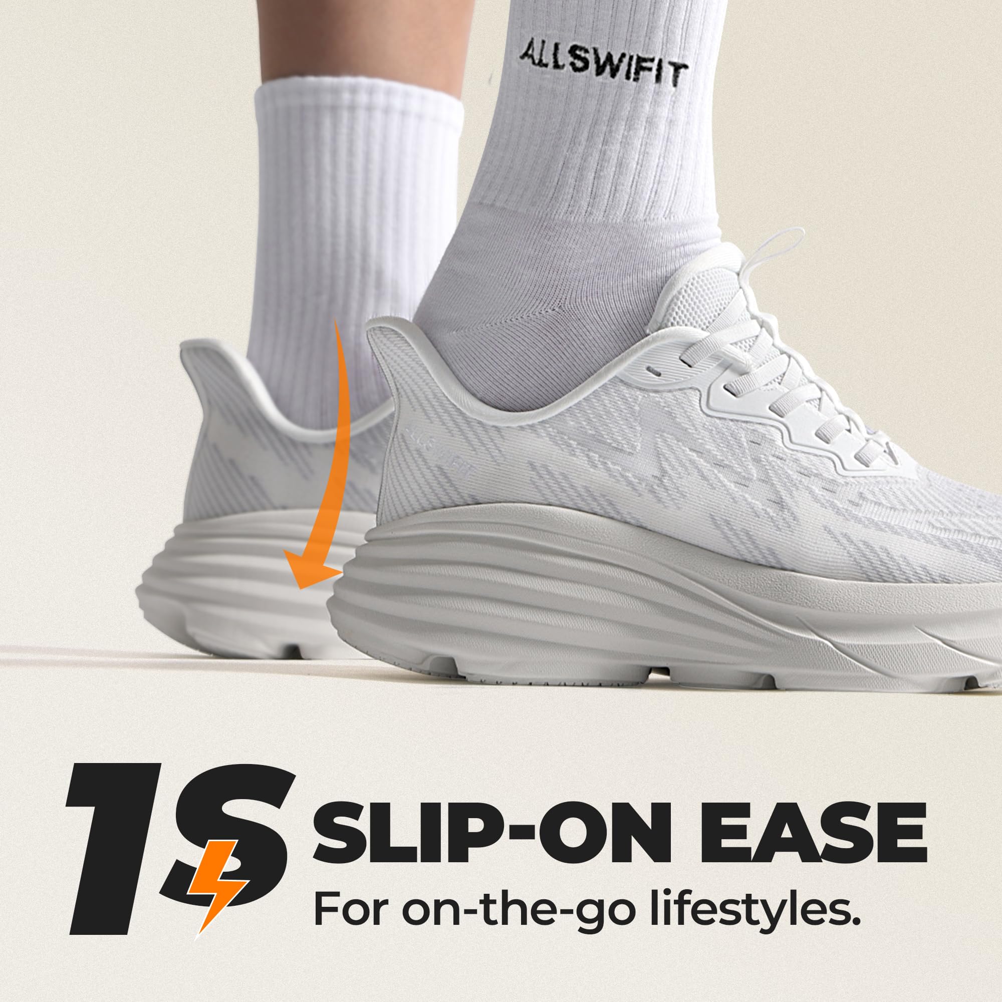ALLSWIFIT Damskie wsuwane buty do chodzenia bez użycia rąk poduszka bieganie tenis Swift pluszowe antypoślizgowe wygodne trening siłownia sportowe modne trampki, biały, 40 EU