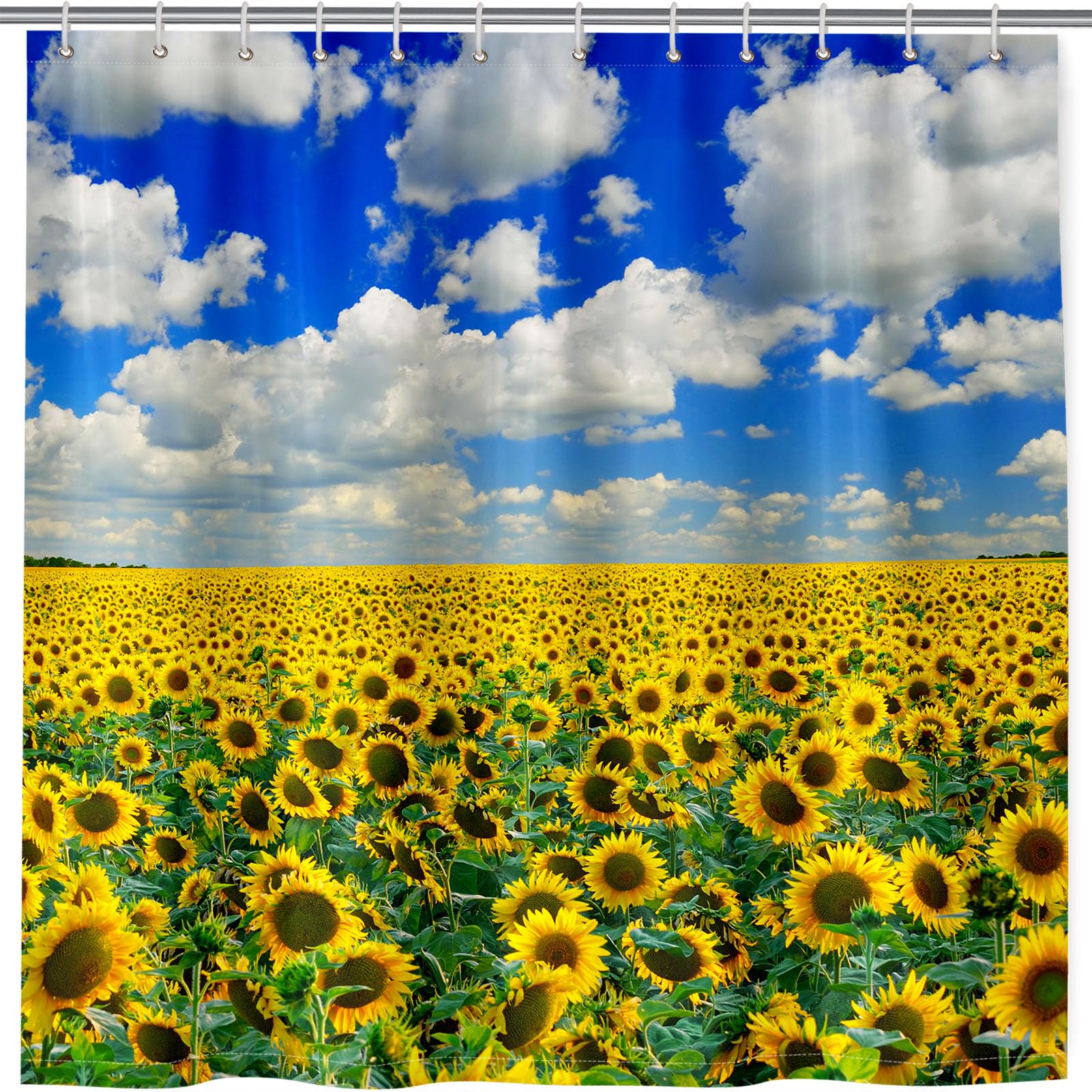 ANHOPE Sunflower Shower Curtain Waterproof Polyester Fabric Bathroom Curtain Yellow Flower Field Bathtub Drapes Mould and Mildew Resistant Bath Decor Set with 12 Hooks 180 x 180 cm