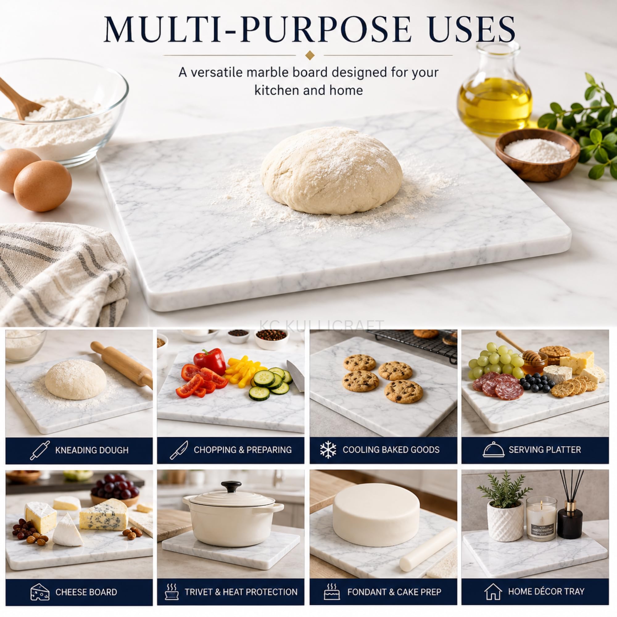 Tabla de servir de queso y embutidos de mármol blanco de 8 x 12 pulgadas, tabla de cortar de mármol natural y losa de pastelería con pies antideslizantes, bandeja de cocina de piedra de