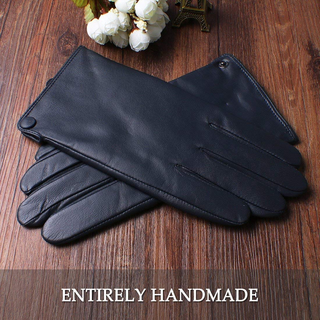 Unisex-Adult Mittens Męskie Klasyczne Skórzane Rękawiczki Touch Pure Lining Screen Nowoczesne Casual Zimowe Ciepłe Rękawiczki/Kblue(1)/S-Palm-20.3