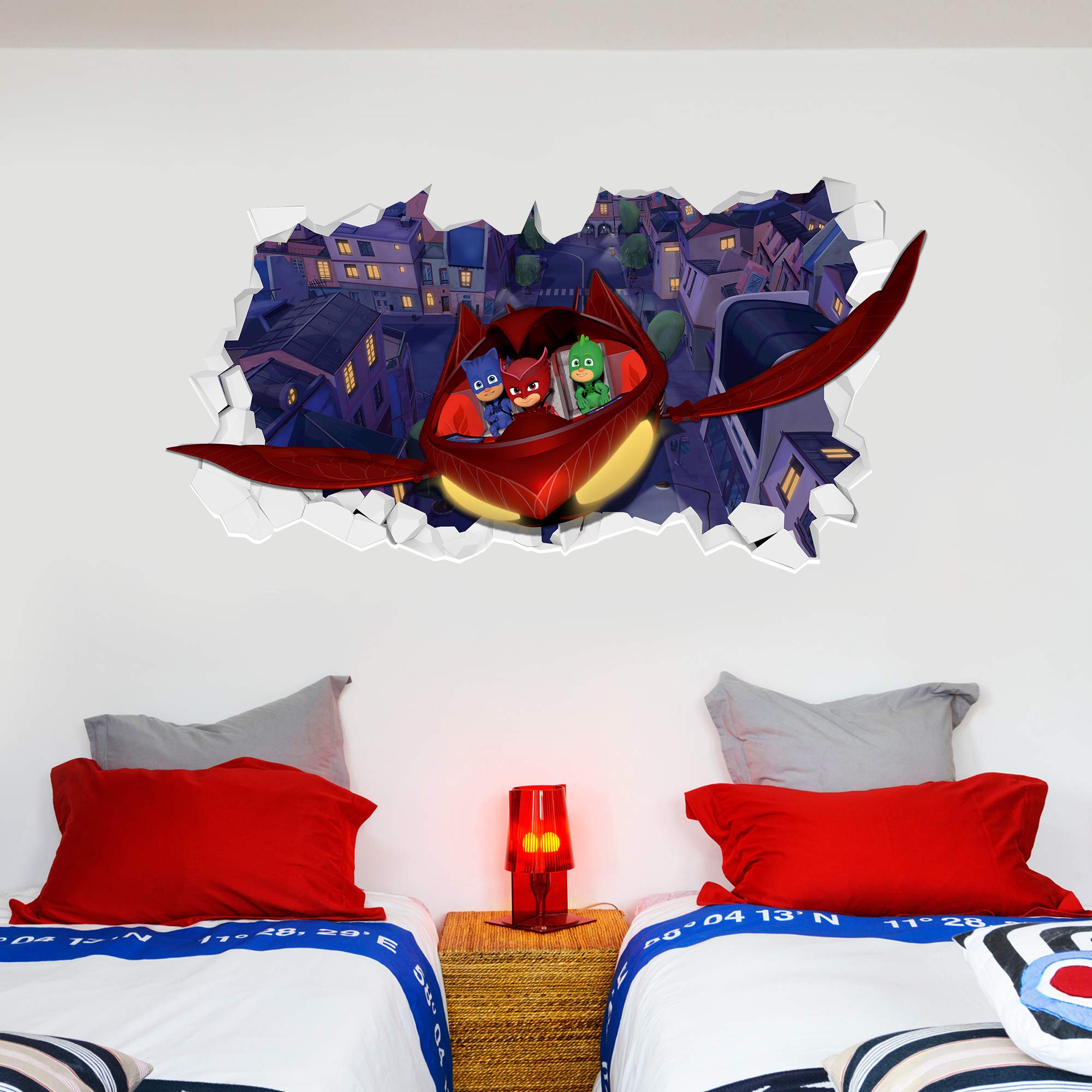 PJ Masks Glider Broken Wall Sticker Owlette Cat Boy Gekko Decal Art Kids Bedroom (60cm Width x 30cm Height)