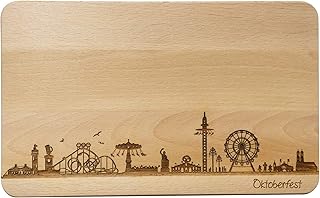 SNEG Brotzeitbrett Oktoberfest München Skyline | Wiesn Frühstücksbrett aus Buche | Holz Schneidbrett | Geschenk mit Gravur Brett L 26x16x1,5cm, 1. ohne persönlicher Gravur
