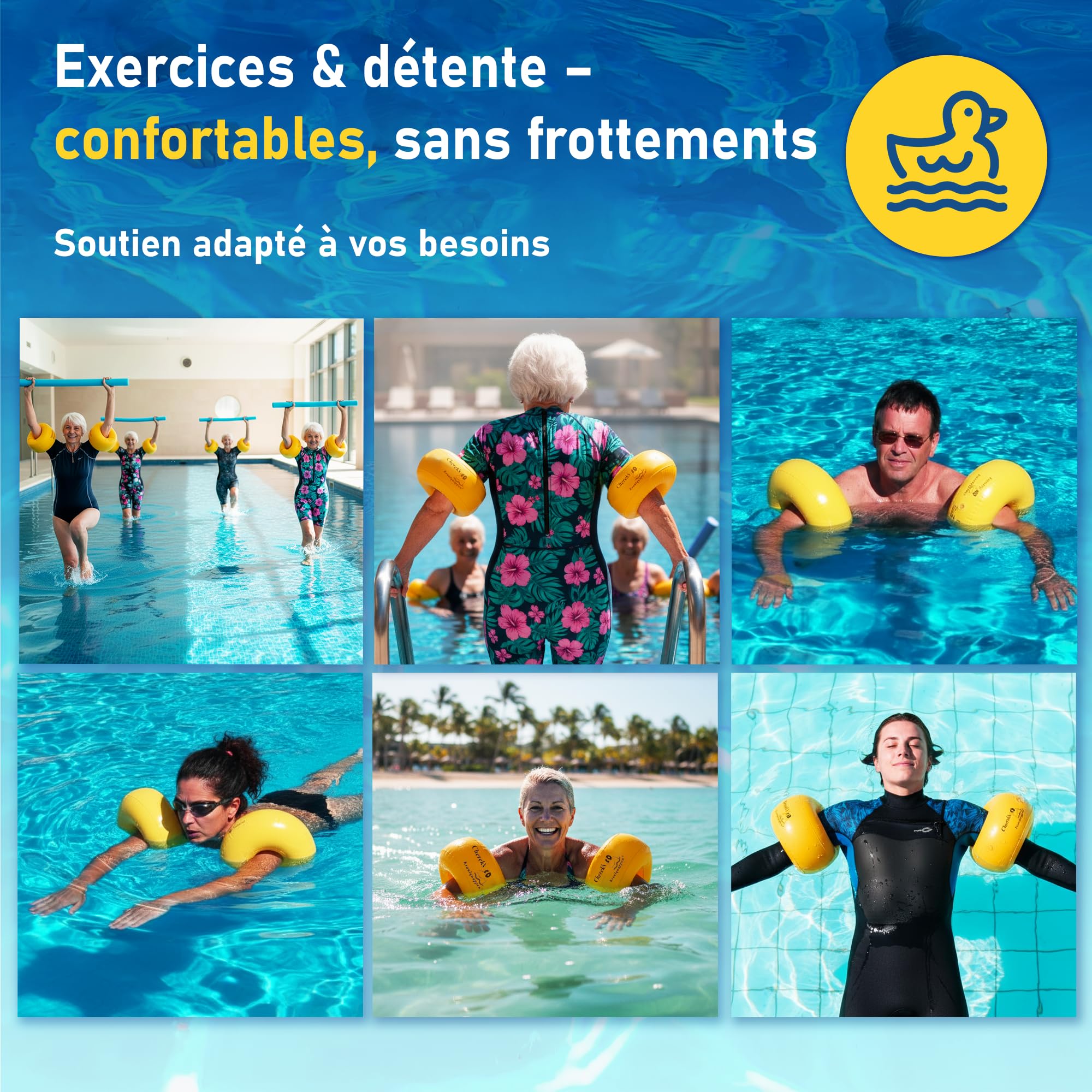 Cherek’s KraulQuappen Brassards de Natation pour Adultes - Aide à la nage compacte Jusqu’à 90 kg - Brassard avec Noyau en Mousse - Grande Ouverture pour Le Bras
