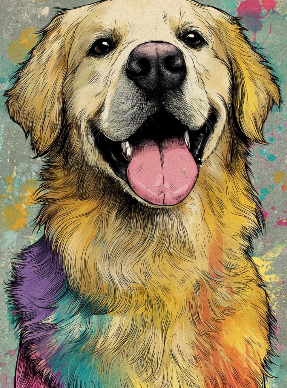 WANGWANGMIAO Paint by Number for Adults,A Colorful Golden retriever's Smile Adult Painting by Numbers Canvas Kits, DIY Acrylic Oil Paints for Home Wall Decor Gift 16x20inch，with Frame