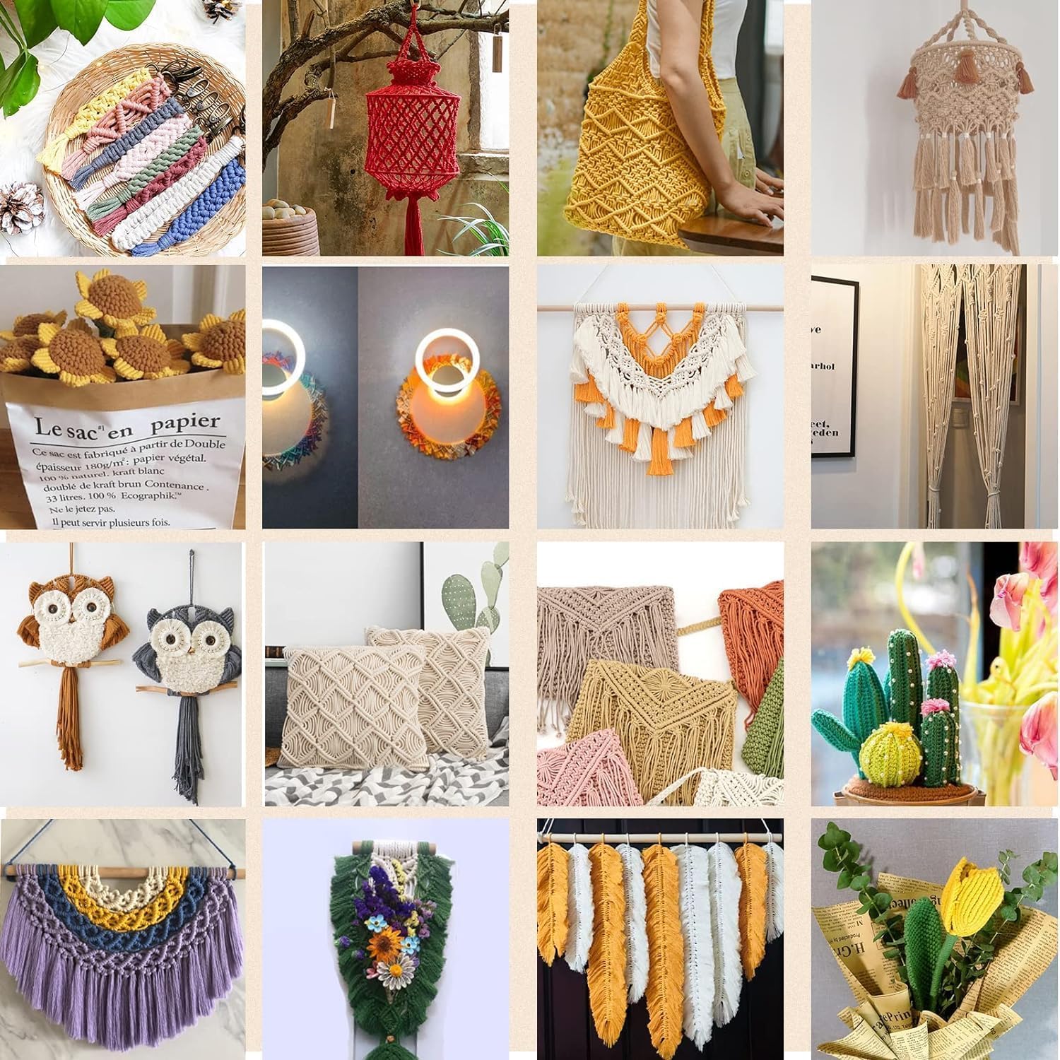 36 rollos de cuerda de macramé de color de 3 mm x 1152 yardas, cuerda de algodón natural para macramé, 4 hebras trenzadas, cordón de algodón para manualidades, colgar en la pared, ganchos de plantas,