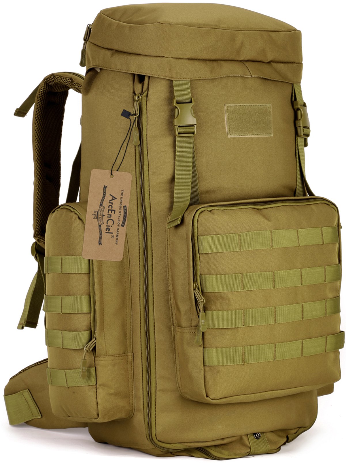 ArcEnCiel Hiking Daypacks 70-85L Tactical Travel Backpack MOLLE Rucksack - Rain Cover Included