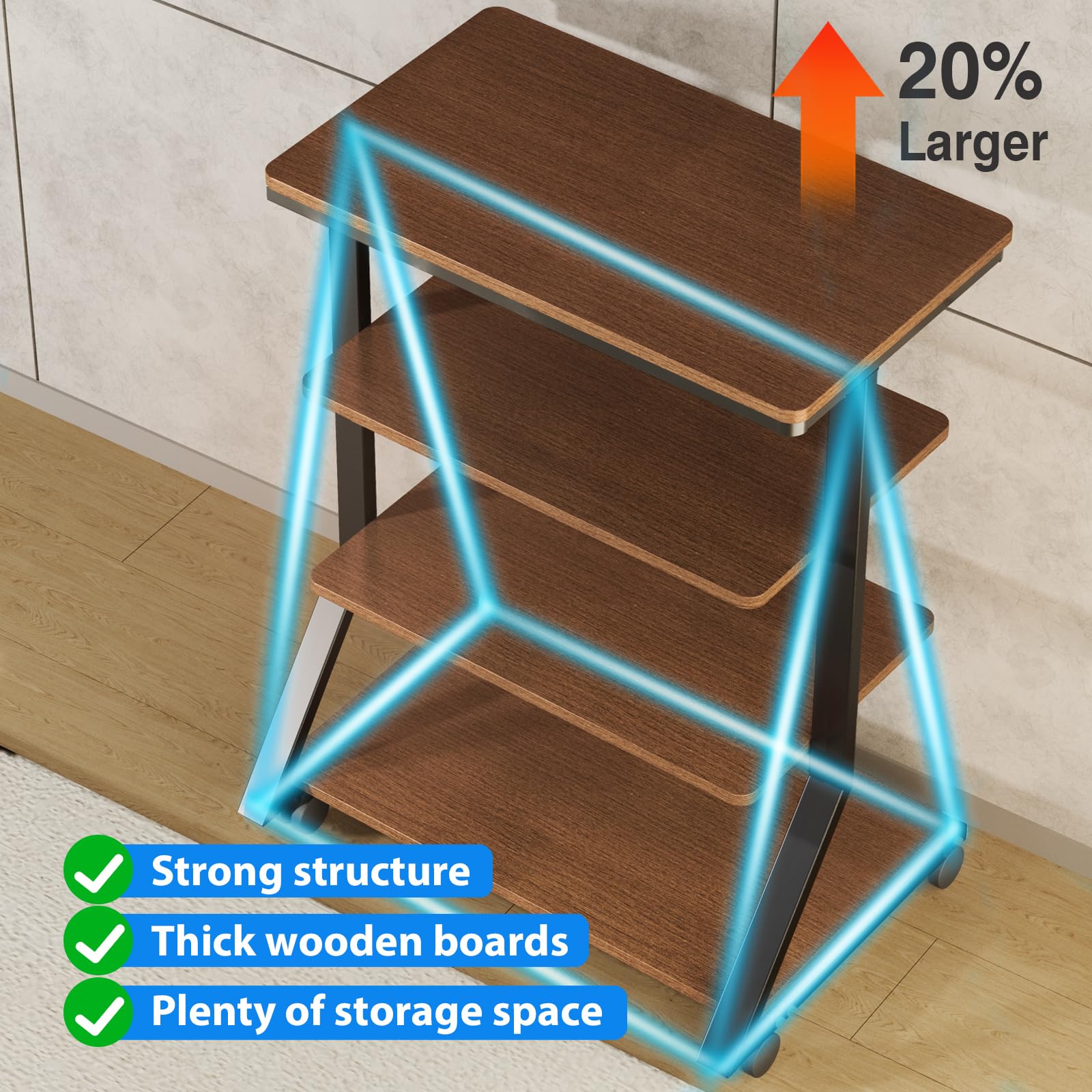 5Rcom Étagère HiFi avec Support Audio 4 Niveaux Capacité de Charge 54 kg | En bois Pour tourne disque Lecteur DVD Multifonctionnel Hauteur réglable 63,5 × 45,1 × 85,7 cm