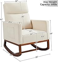 Vista 3 de Topeakmart Mecedora tapizada para cuarto de bebé, moderna silla de acento con patas de madera, bolsillo lateral, sillón mecedor para guardería, sala