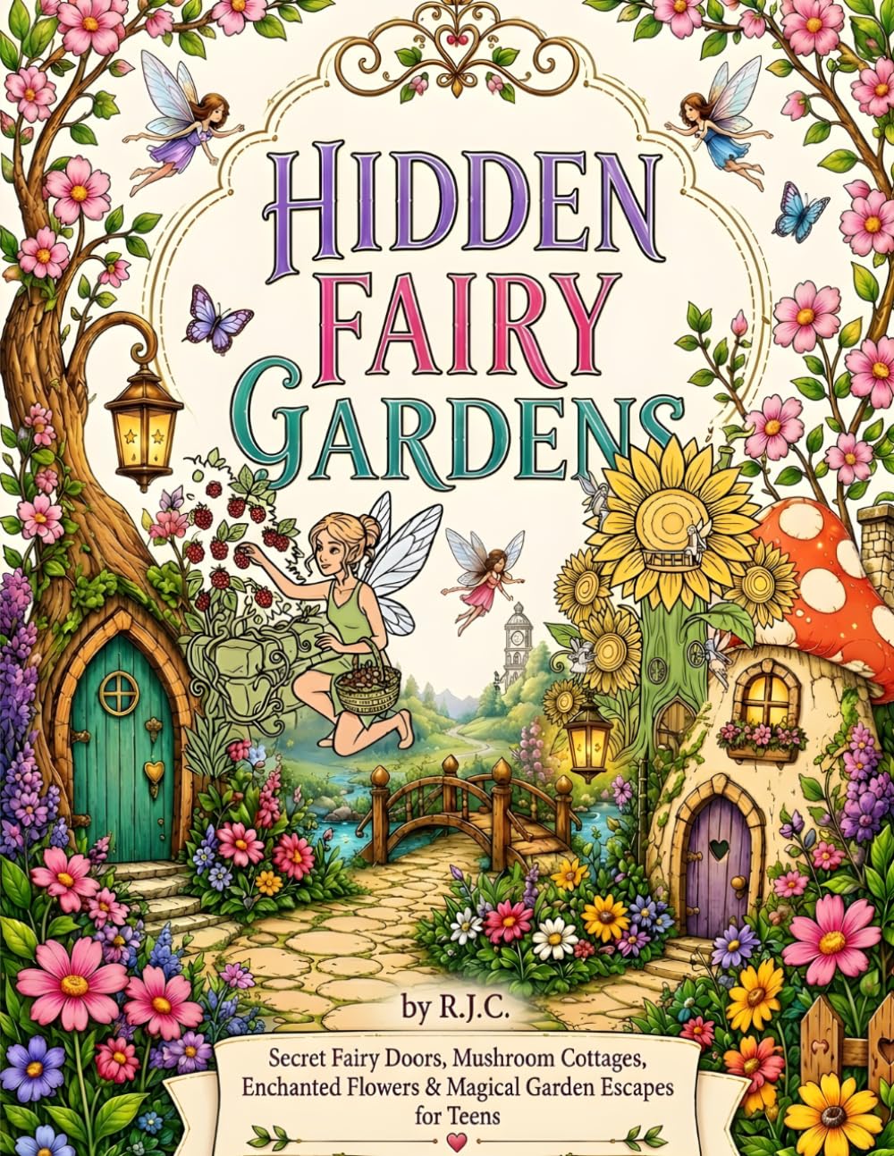 Hidden Fairy Gardens Coloring Book: Secret Fairy Doors, Mushroom Cottages, Enchanted Flowers & Magical Garden Escapes for Teens and Adults