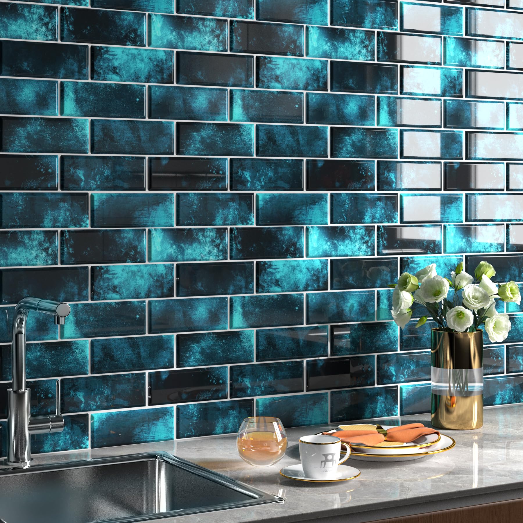 Dosseret Autocollant Cuisine Kieacia 10-Sheet Peel And Stick Kitchen  Backsplash India Mocart Peel And Stick Tile, image size:1800x1800