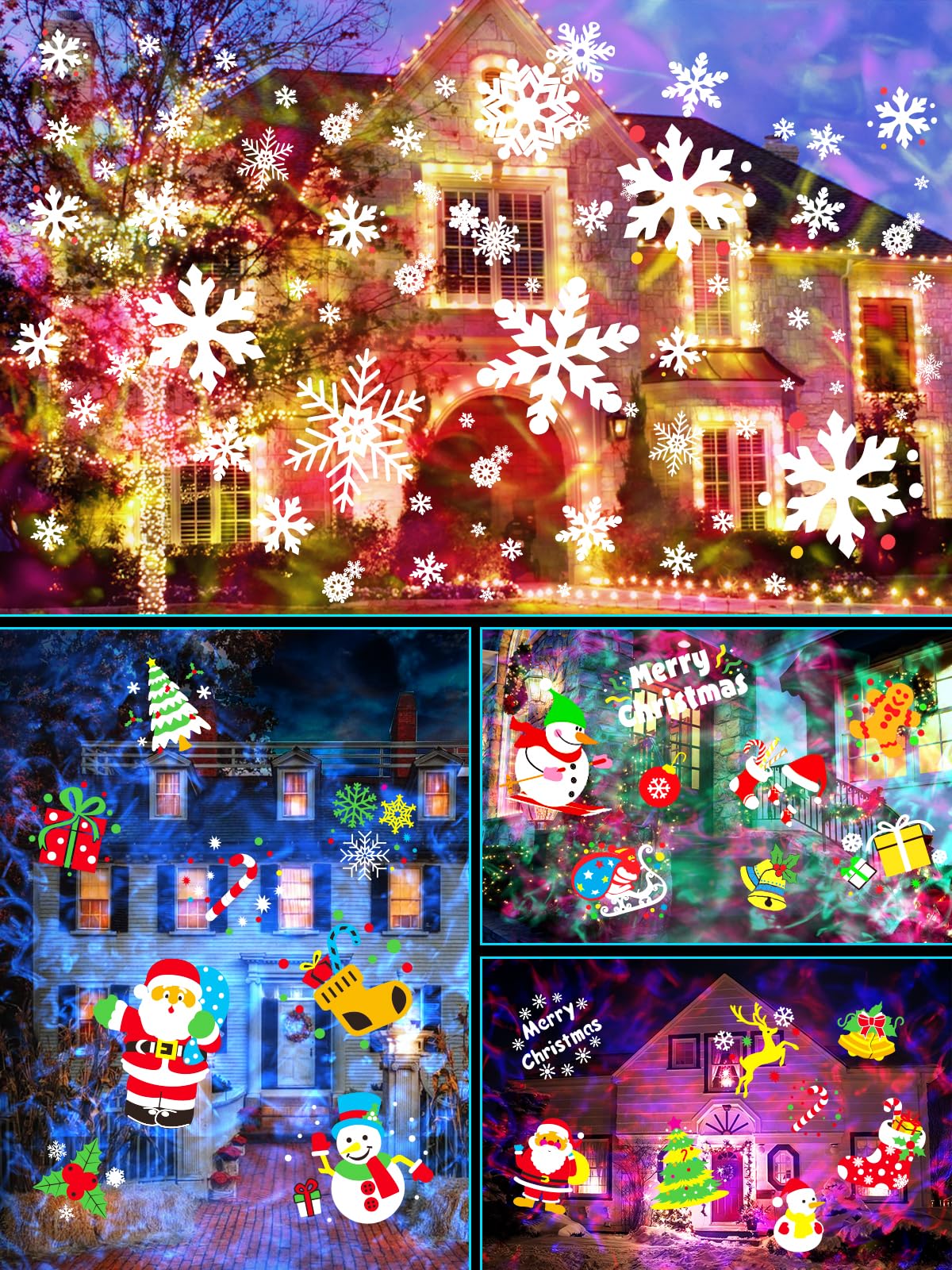 Anysun Proiettore Natale Esterno, Proiettore Fiocchi di Neve Esterno con 20 Diapositive e 160 Motivi Cartonati, Luce Notturna con Telecomando, Timer per Giardino Interni ed Esterni Decorazioni