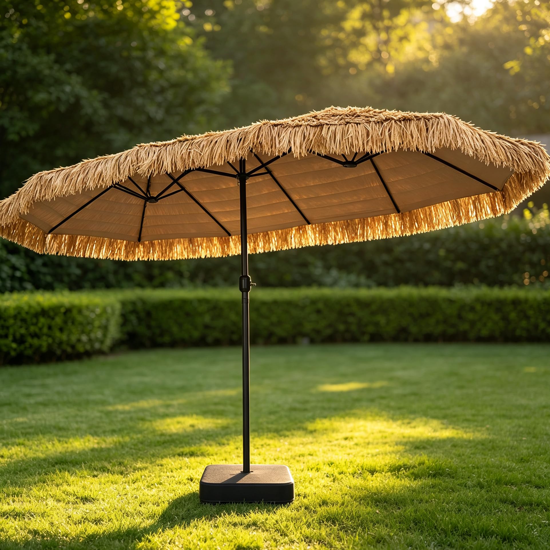 COSTWAY Ombrellone da Giardino Doppio in Paglia, 450 x 270 cm