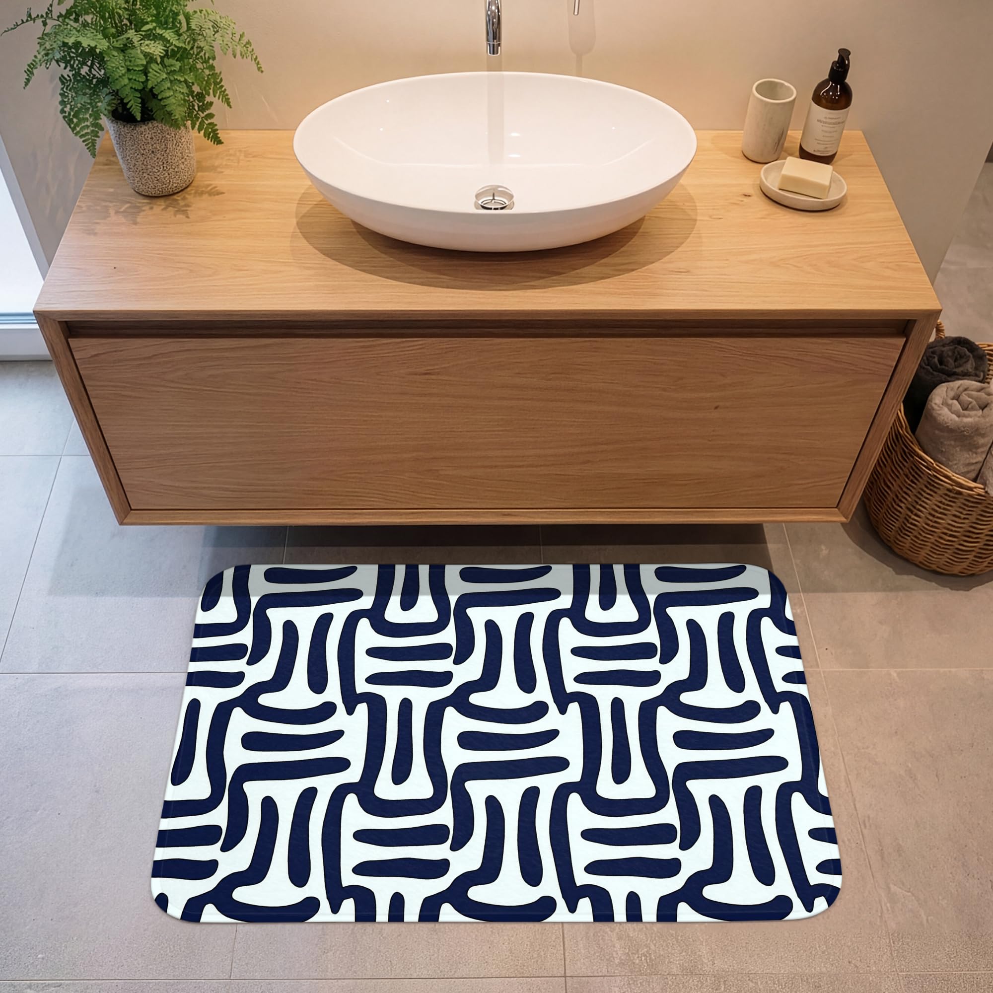 Alfombra Baño Rectangular 90x60 cm Decoracion Bathroom Mat Non Slip Shower Lavable Antideslizante Alfombrilla Tapete Banheiro Abstracto - Moderno - Azul