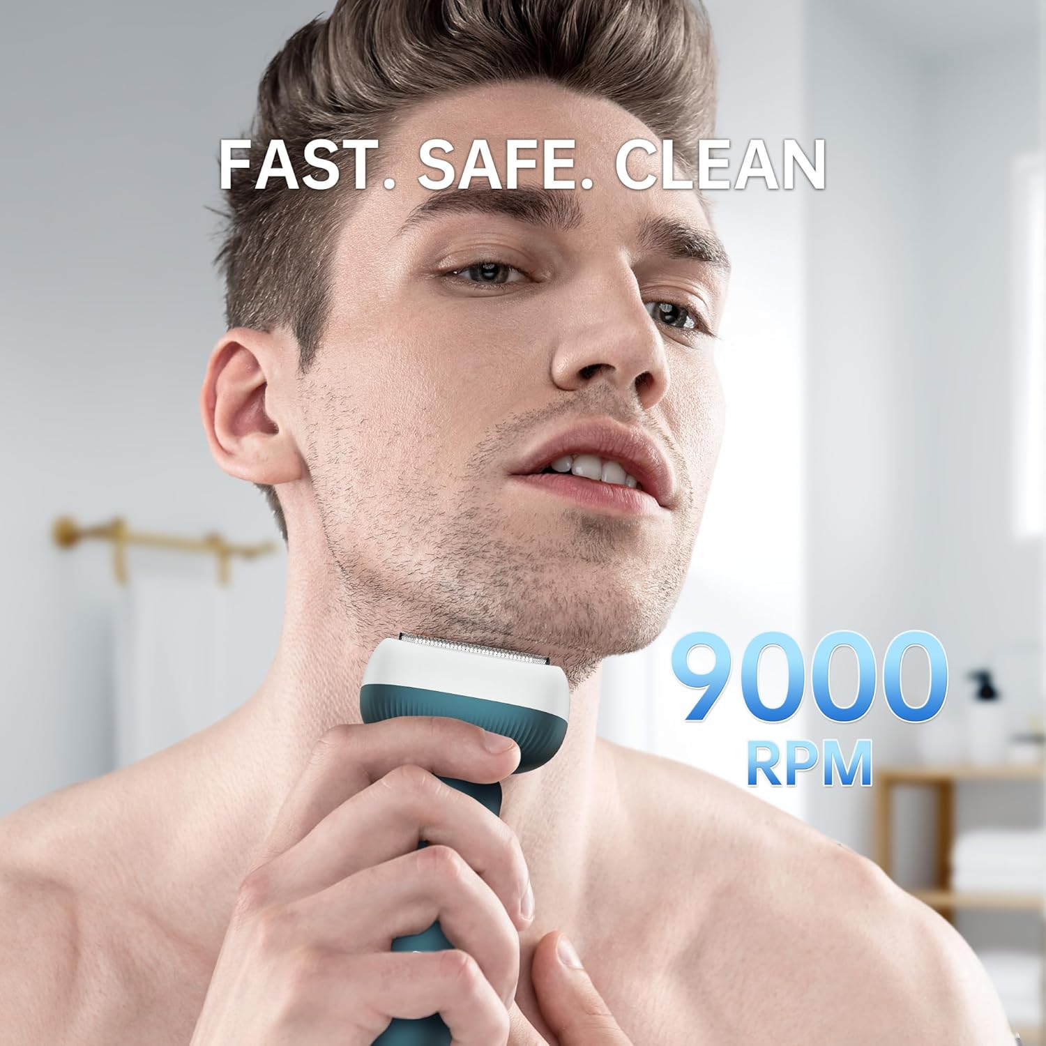 Electric Shaver for Men with Floating Arc 3-Blade, 9000 RPM, Magnetic Head, 1 Hour Fast Type-C Charging can Last for 60 Days, IPX7 Waterproof, Skin-Friendly Blade for Smooth Shaving, Green - Image 2