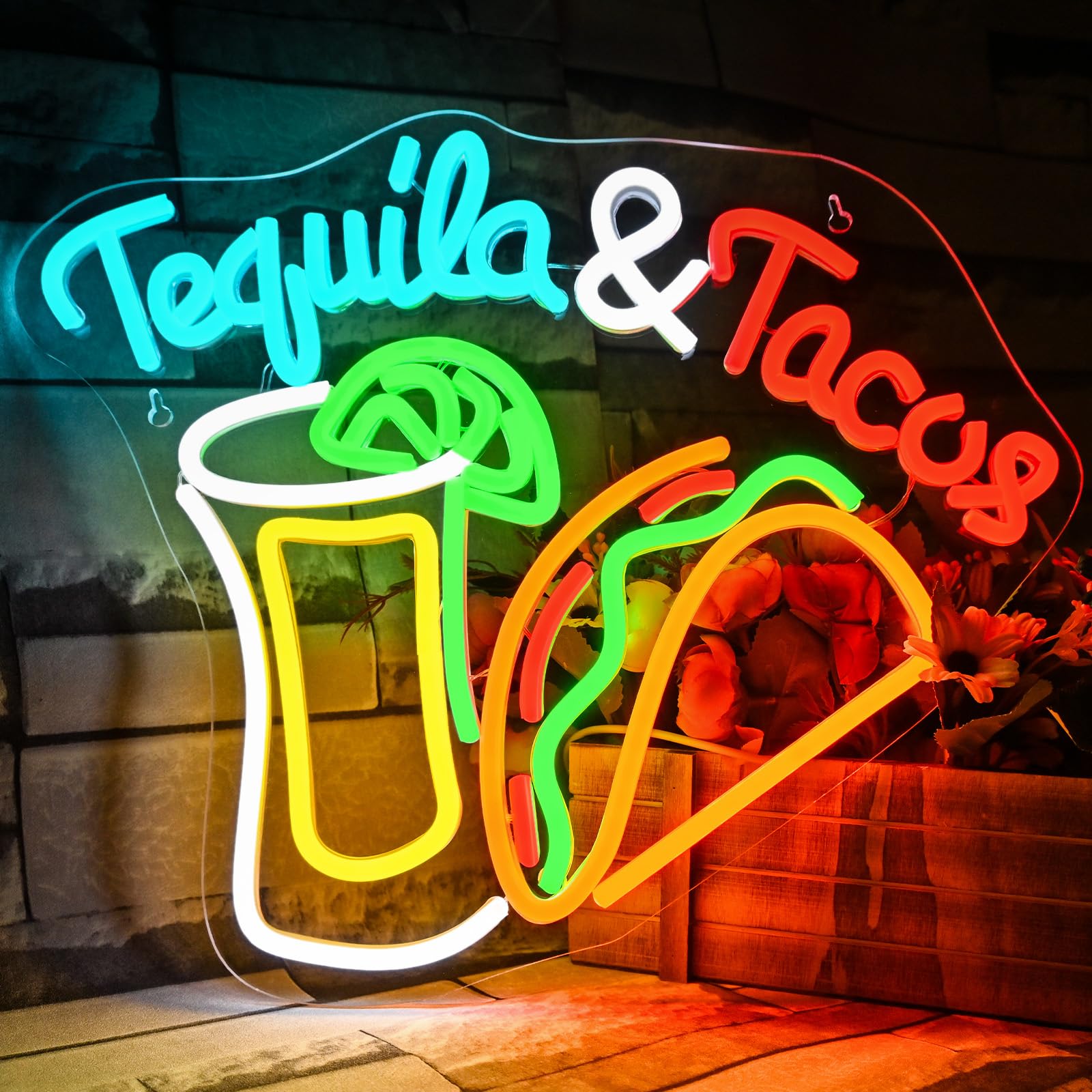 Tacos Tequila Letrero de Neón para Decoración de Pared, Luces de Neón Coloridas para Dormitorio, Cocina, Hogar, Pub, Fiesta, Cueva del Hombre, Club, Tiendas, Hotel