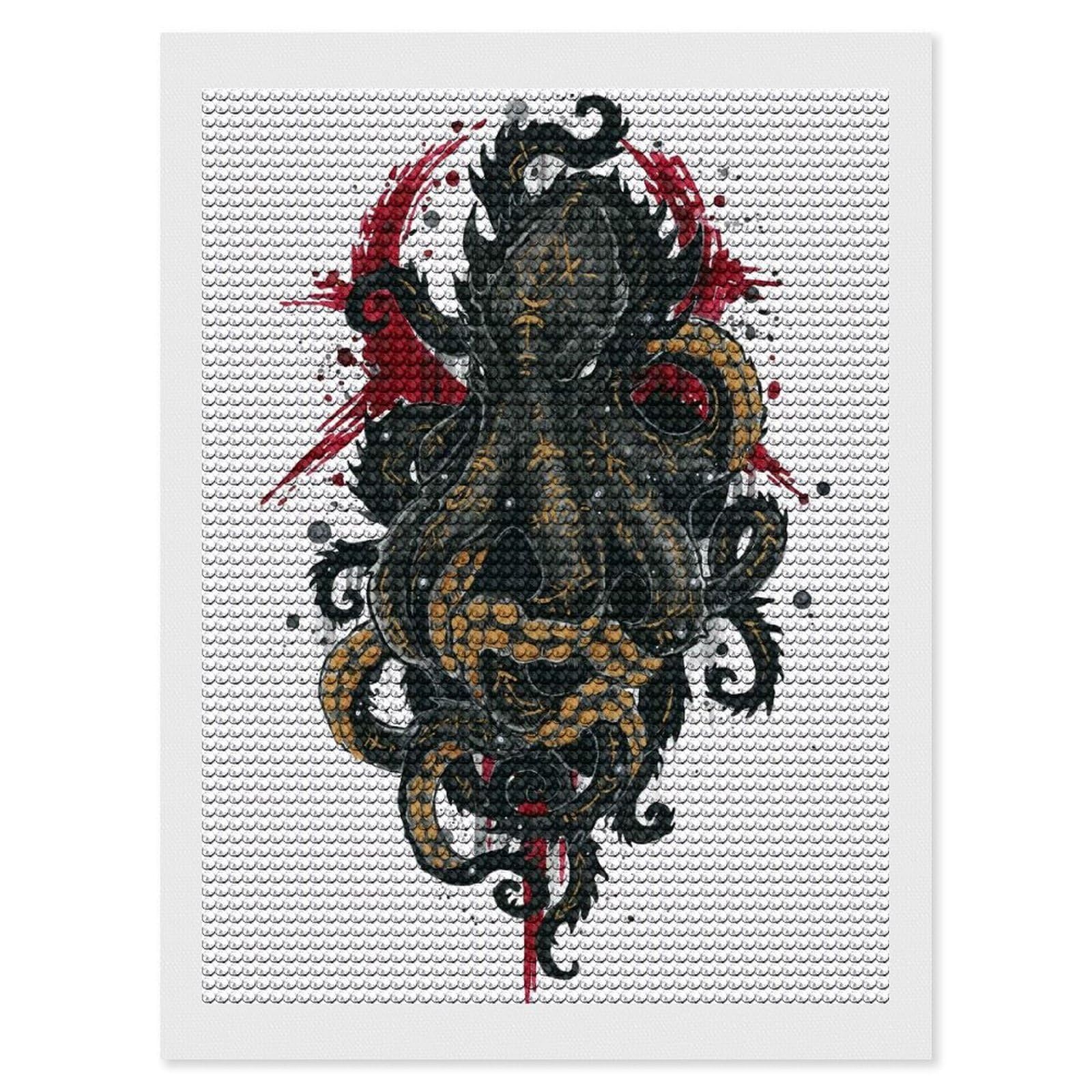 Junmoney Kraken Diamond Painting Canvas Set 12"x16", Easy to Enjoy, Adhesive Canvas, Office Decor, Holiday Gift Idea, with Tool Kit