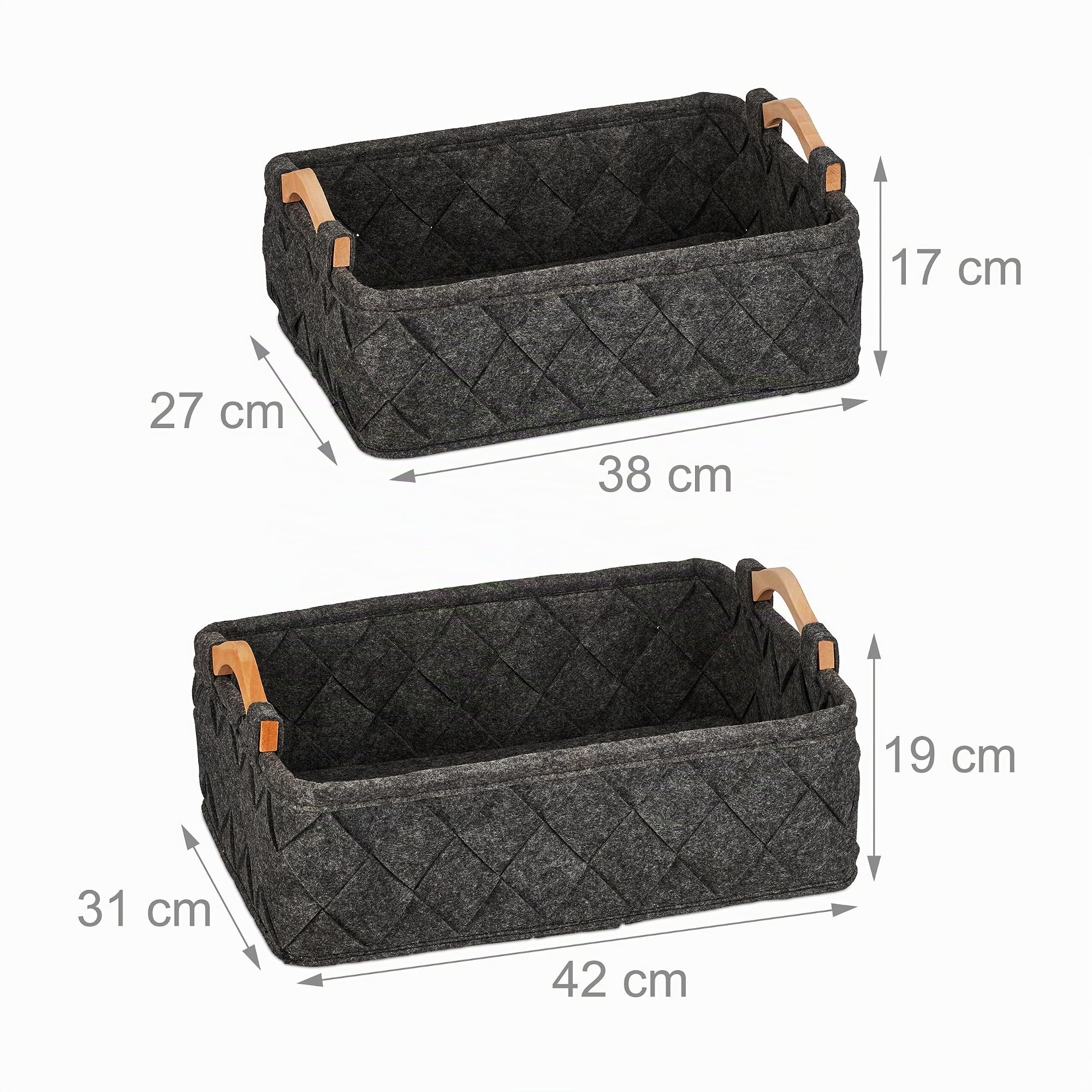 Relaxdays Panier de rangement, 8 pièces, 4 tailles différentes, boîte en feutre, pour l’armoire, gris foncé