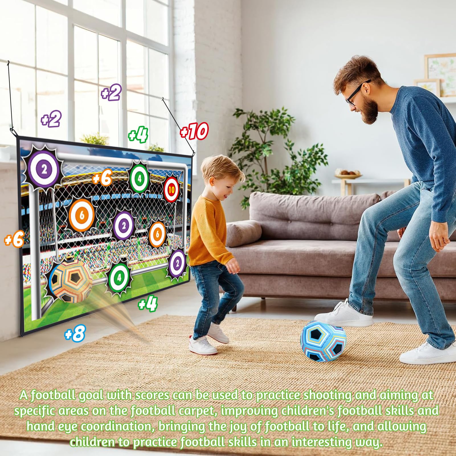 Set da Gioco con Pallone da Calcio per Bambini di 3 4 5 6 7 8 Anni, Porta da Calcios in Cortile per Interni ed Esterni con Palline, Calcios Bambini