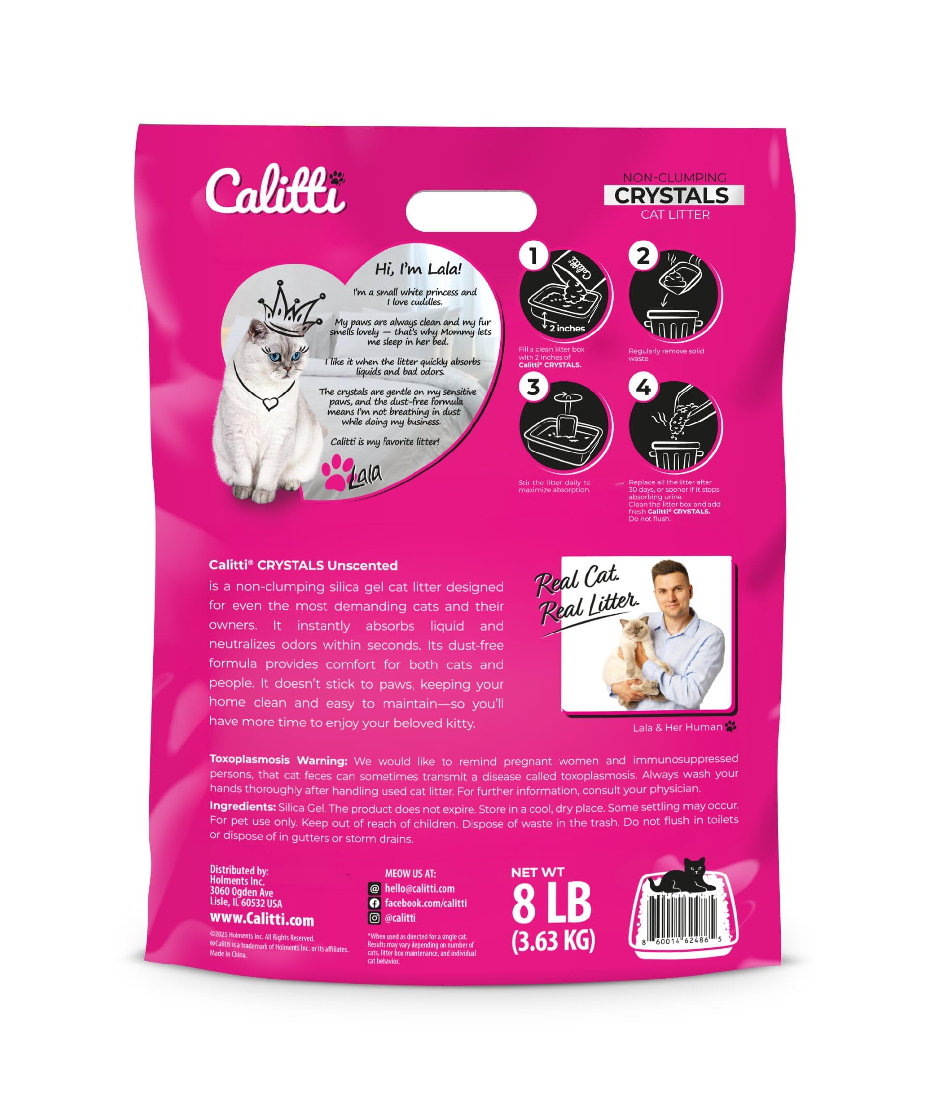 Calitti Cristalli per lettiera per gatti con gel di silice, 3,6 kg