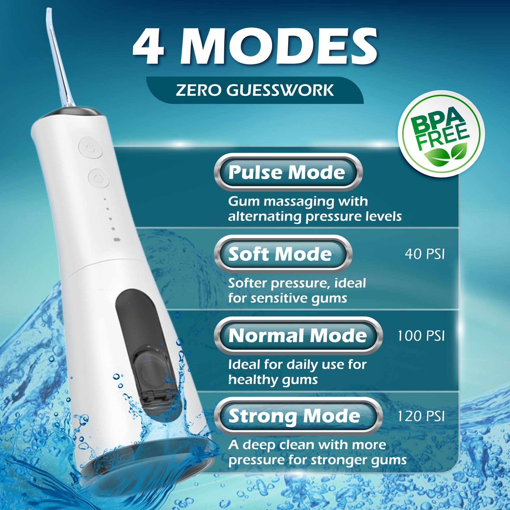 Watchful Hilo dental inalámbrico, 4 modos, IPX7 impermeable, recargable con batería de 30 días