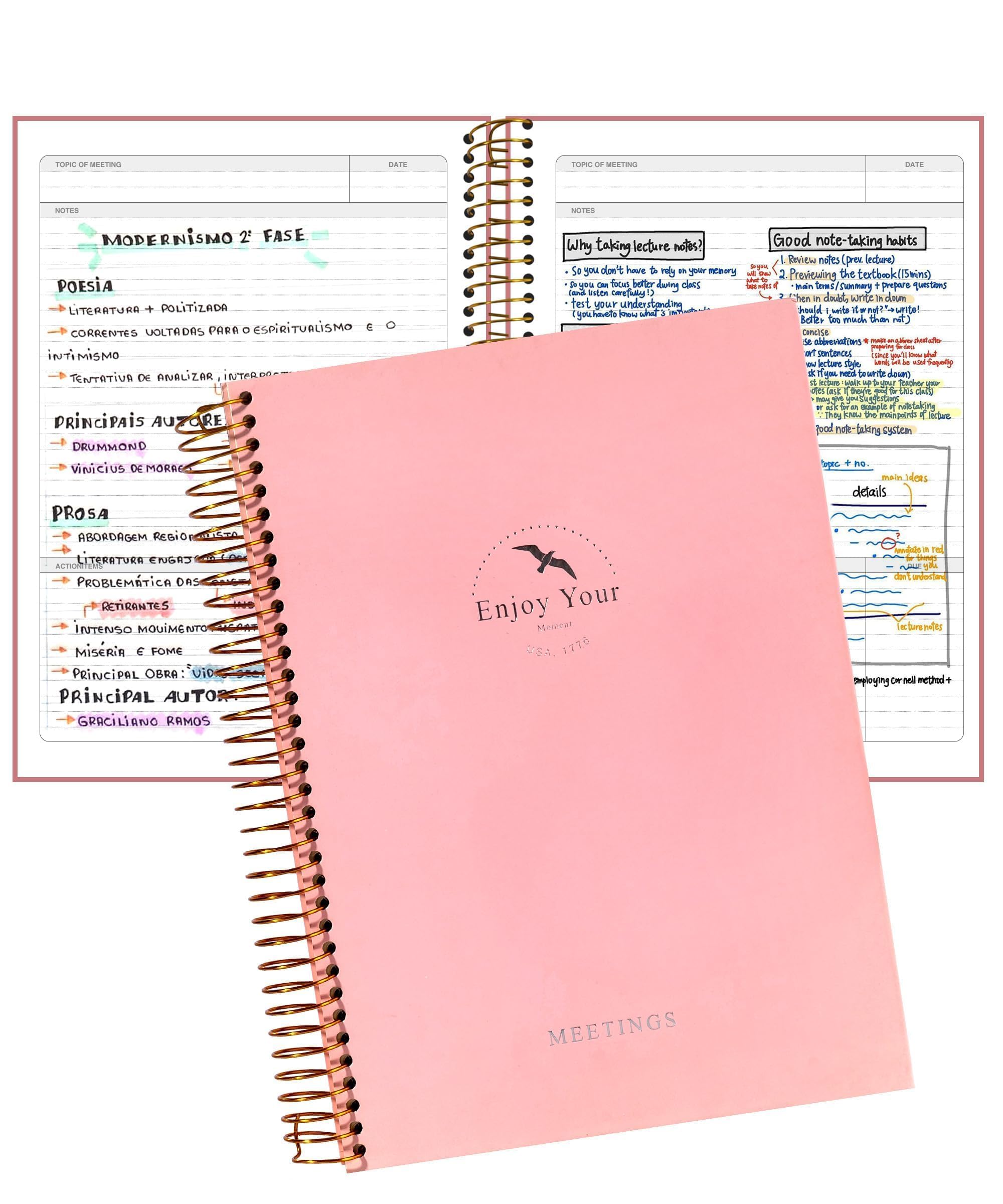 Notatnik do pracy z przedmiotami akcji, 120 arkuszy, planer spotkań do biura, biznesu, agenda, książka, notatki ze spotkań, notatnik dla mężczyzn i kobiet, organizer na spotkania, różowy