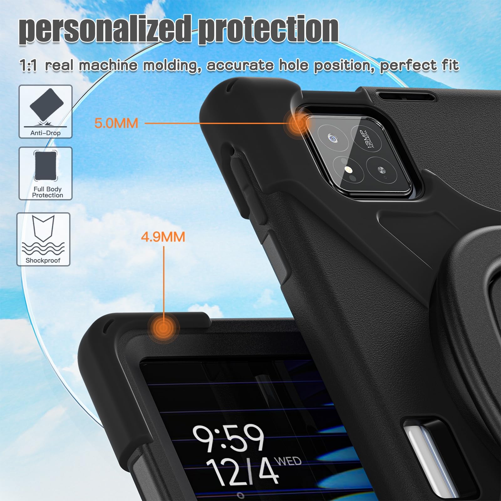 Custodia protettiva per tablet Custodia resistente for Xiaomi Pad 8 / Pro | Antiurto, cavalletto girevole a 360°, tracolla e tracolla, copertura robusta, for versione 2025 da 11,2"(Siyah)