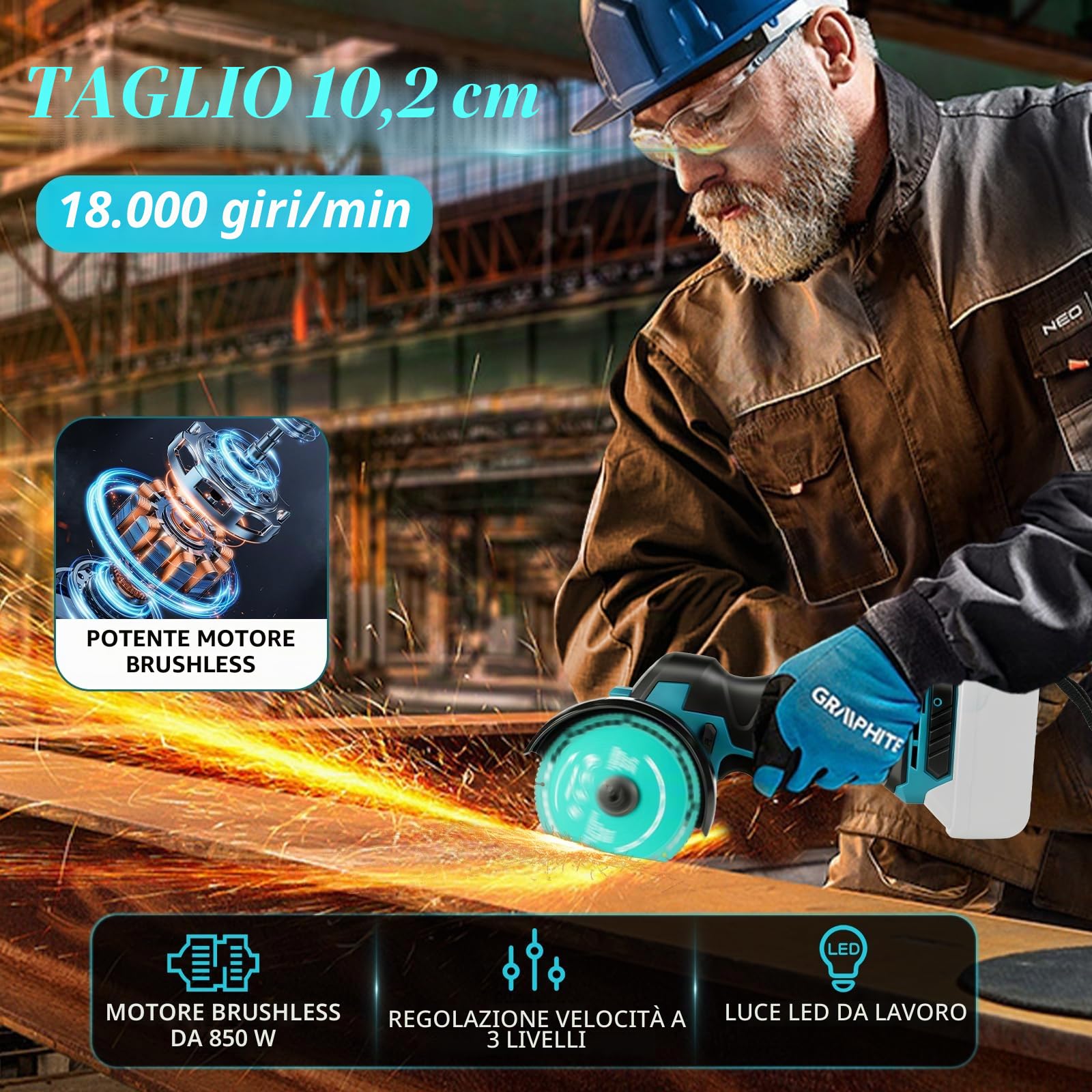 Sega circolare a batteria da 4 pollici, compatibile con batteria Makita da 18 V (senza batteria), mini sega circolare brushless da 18.000 giri/min, 2 lame, 3 livelli di velocità e luce LED per legno