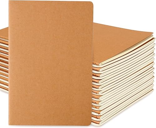 Labkiss Paquete de 24 cuadernos y diarios de rayas universitarias a granel cubierta de estraft papel grueso de línea tamaño A5 55 x 83 pulgadas 60