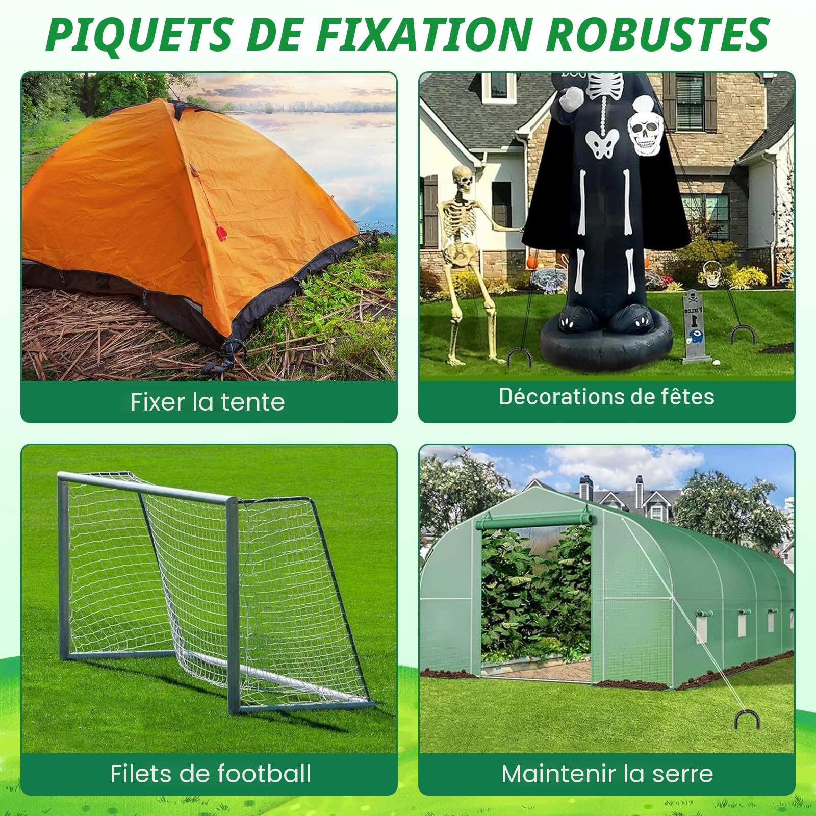 8 Pièces Sardines de Fixation en Acier Galvanisé 30cm - Piquets de Tente/Sol en U Résistants avec Crochets, pour Camping, Balançoire, Auvents, Trampoline