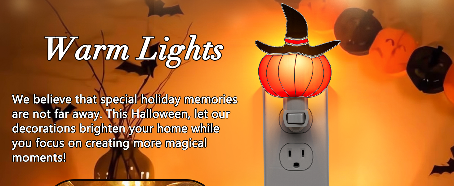 Image of Stained Glass Night Lights Plug into Wall Halloween Witch Hat 1-Pack 7W Plug in Night Light Dusk to Dawn 3000K Warm White Nightlight Switch-On /Off for Adult Kids Room Bathroom Hallway Kitchen