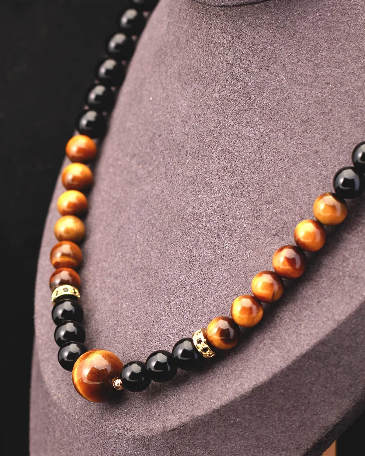 Black Choker Necklace for Women or Men Jewelry Healing Crystals and Worry Stones Essential Oil Diffusers Beaded Necklaces Strand Good Luck Gift