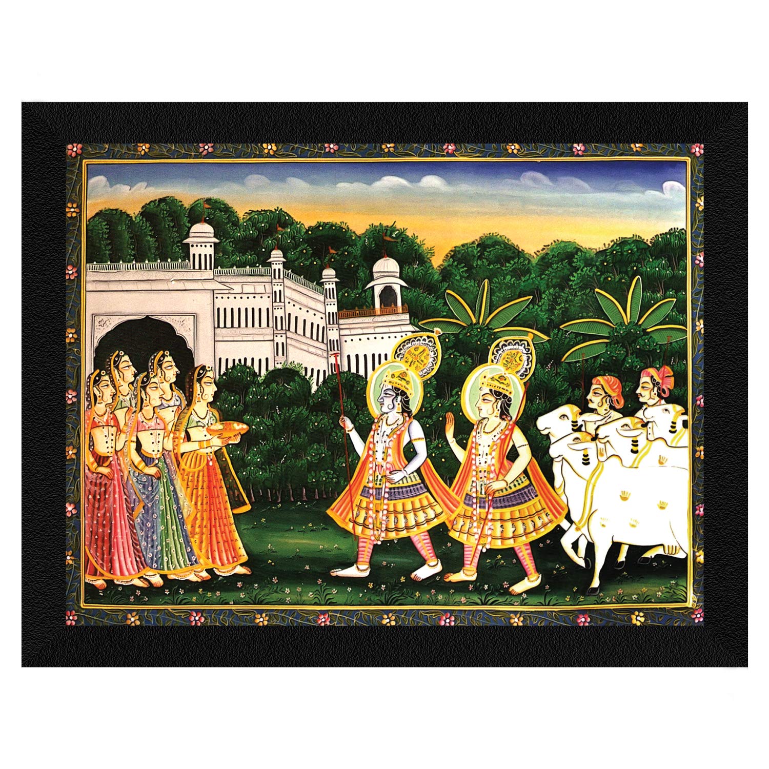 ArtX Krishna Balram Framed Painting (10.5 X 13.5 Inches, Synthetic Wood, Multicolour)