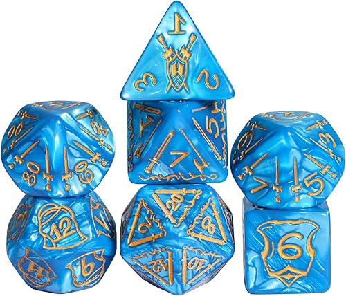Juego de dados poliédricos gigantes de 0.984 in, dados DND de espada y escudo, 7 dados grandes con bolsa de dados de cuero para juegos de rol,