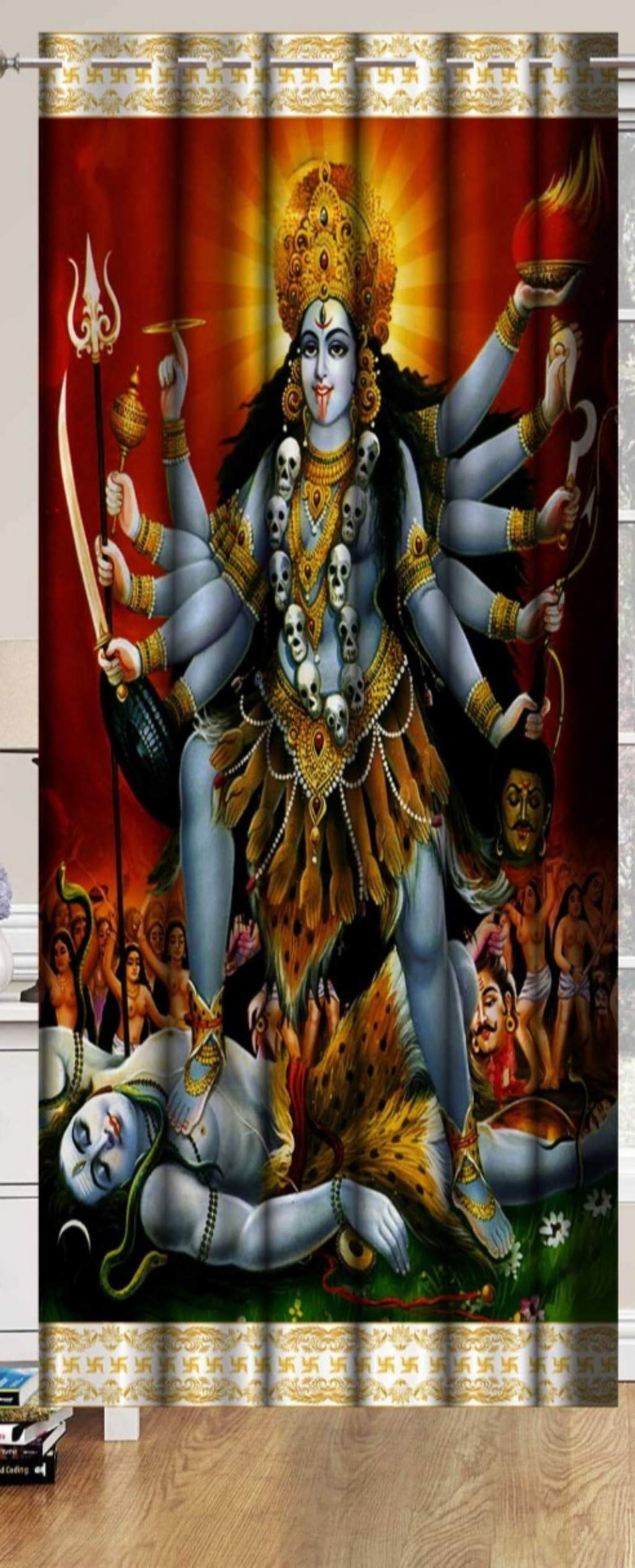 Riftree Devotional 3D Digital Print Eyelet Polyester Curtain for Pooja Room Door Pack of 1 Pieces (Jai Kali maa, 4 x 7 feet)-image-23