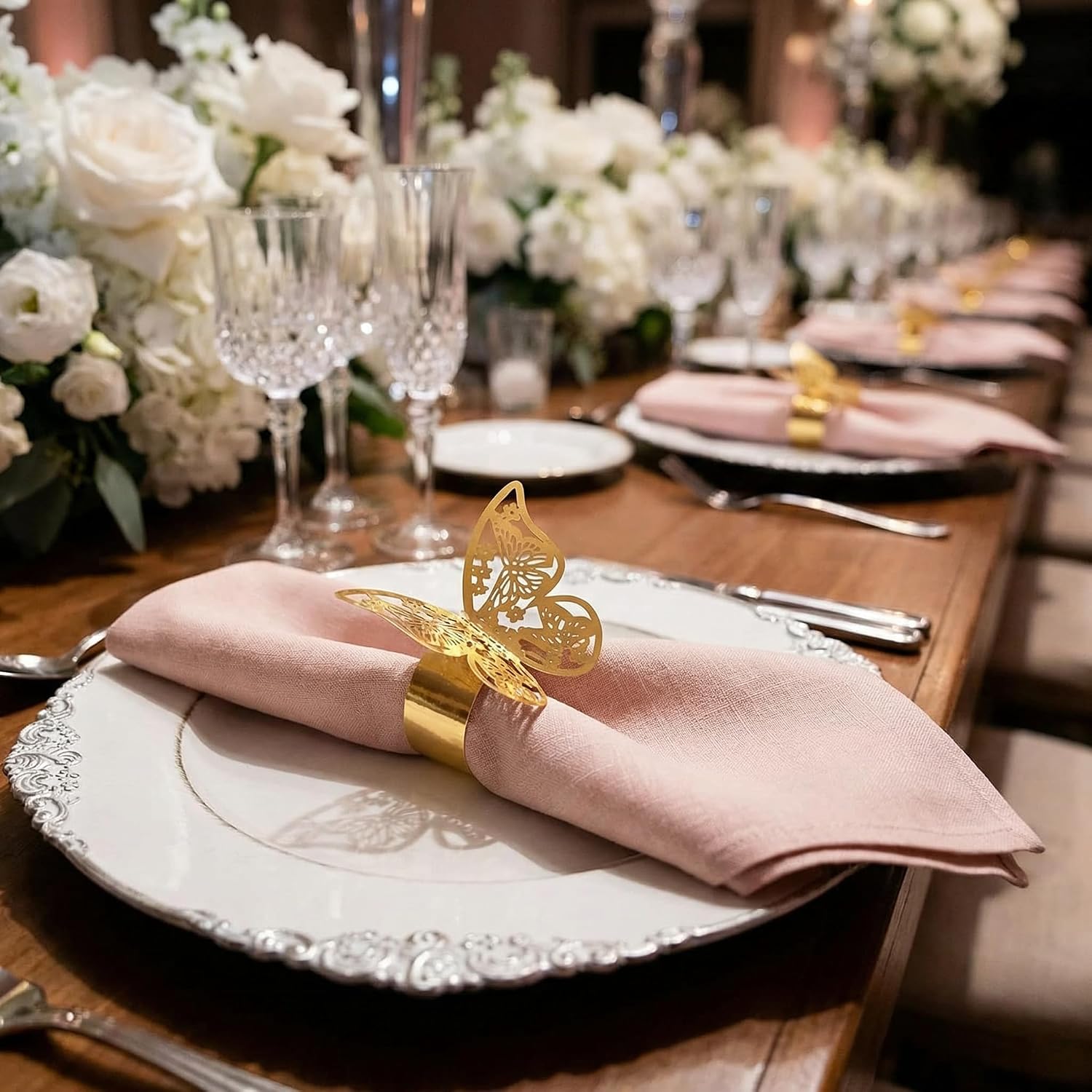100 Pcs Gold Laser Hollow Paper Butterfly Napkin Rings 3D Butterfly Napkin Rings Foil Napkin Holder for Weddings Party Serviette Table DIY Decoration