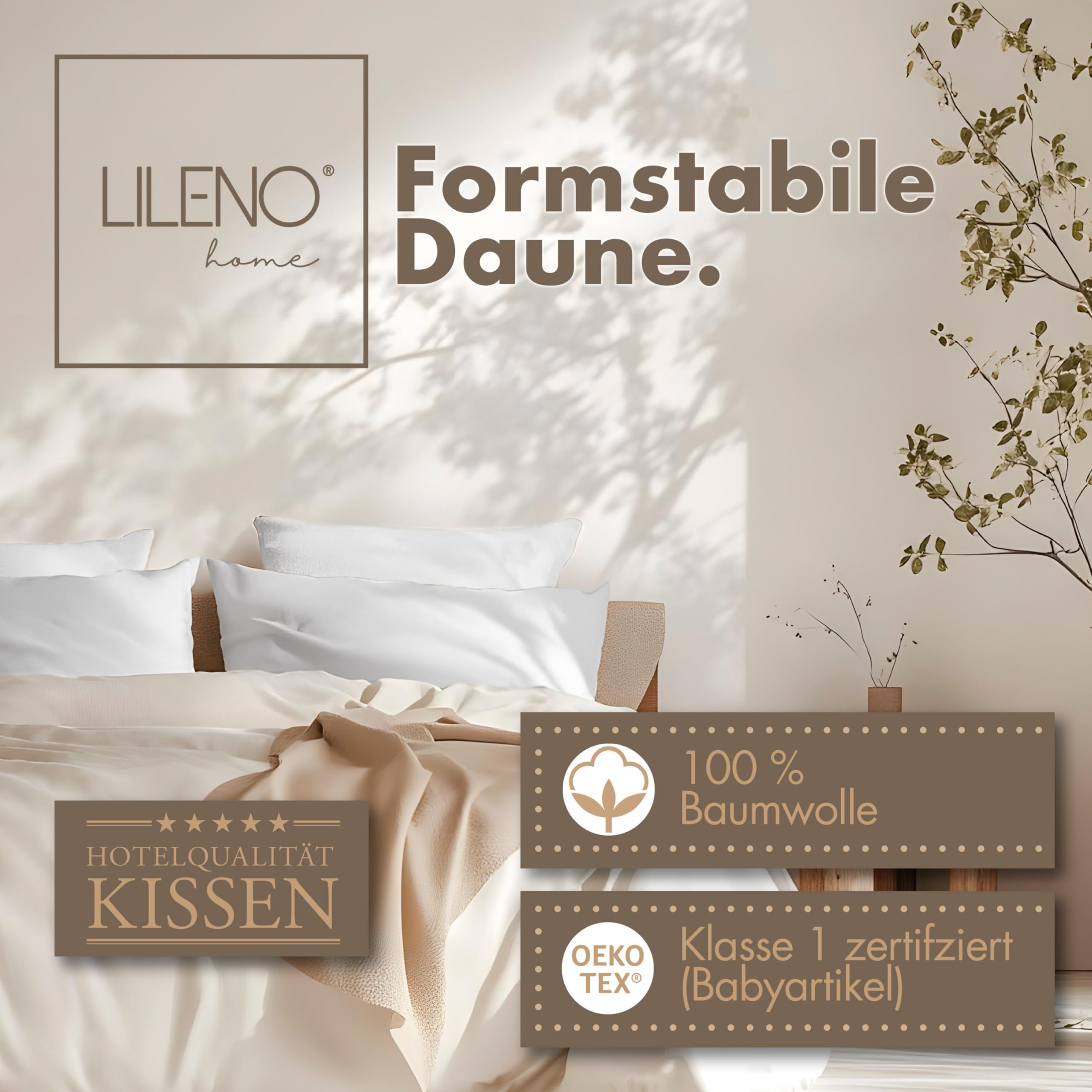 LILENO HOME 3-Kammer Daunenkissen 40x80 (2er Set) - Allergiker geeignet - Baumwoll Kissen 40x80 mit Federn & Daunen Füllung - langlebig & atmungsaktives Kopfkissen 40x80 Daunen u. Federfüllung