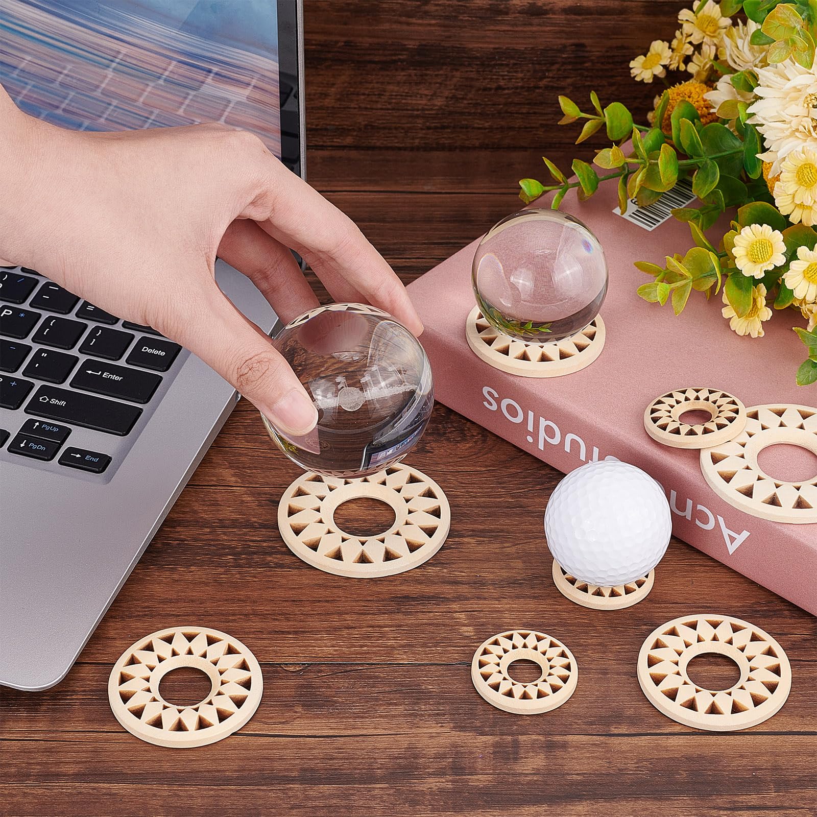 Supports Pour Boules De Cristal – Socles En Bois Gravés – 30 Pièces – Idéal Décoration, Collection