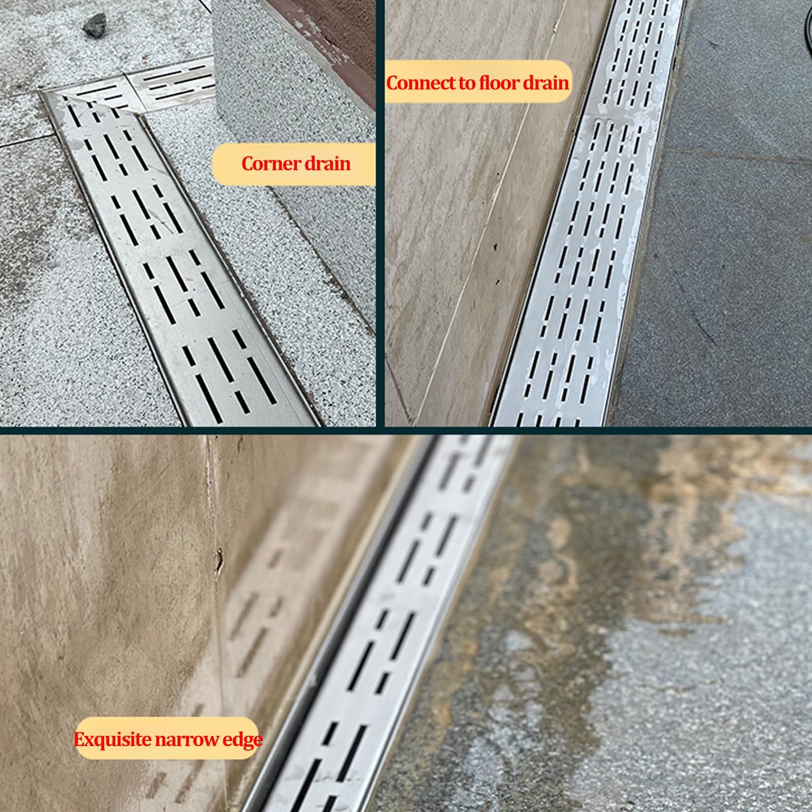 Entwässerungsrinne Befahrbar, Entwässerungsrinne Schmal Edelstahl 304, Terrassenrinne, Entwässerungsrinne Abdeckrost für Balkon, Terrasse, Innenhof(A -1mX70mmX30mm)