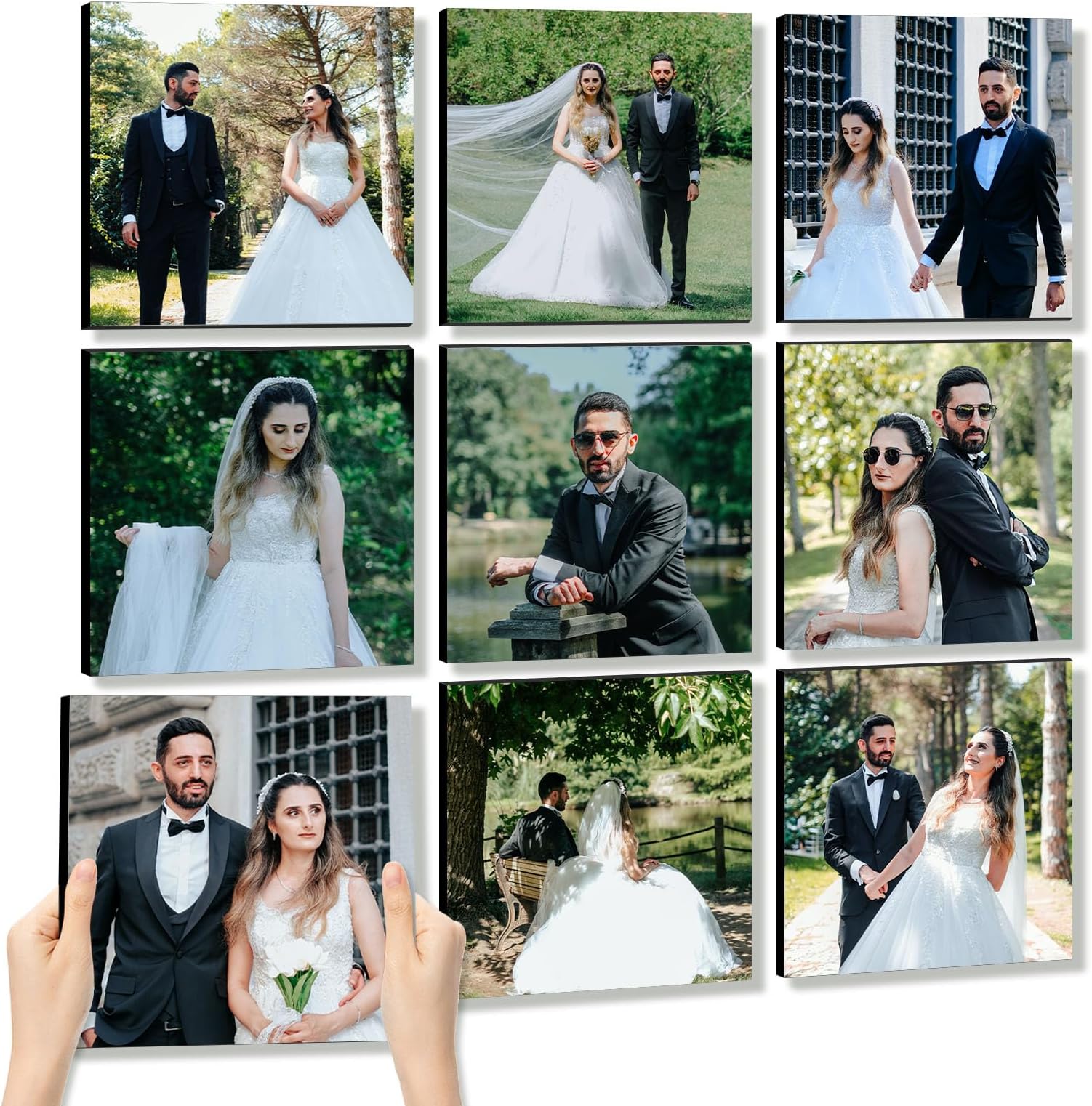 JOXOFO Custom Photo Tiles Personalized Photo Prints Peel and Stick Customized Mix Tiles Picture Frames Storyboards Collage Wall Decor Gift for Family and Friends 9pcs