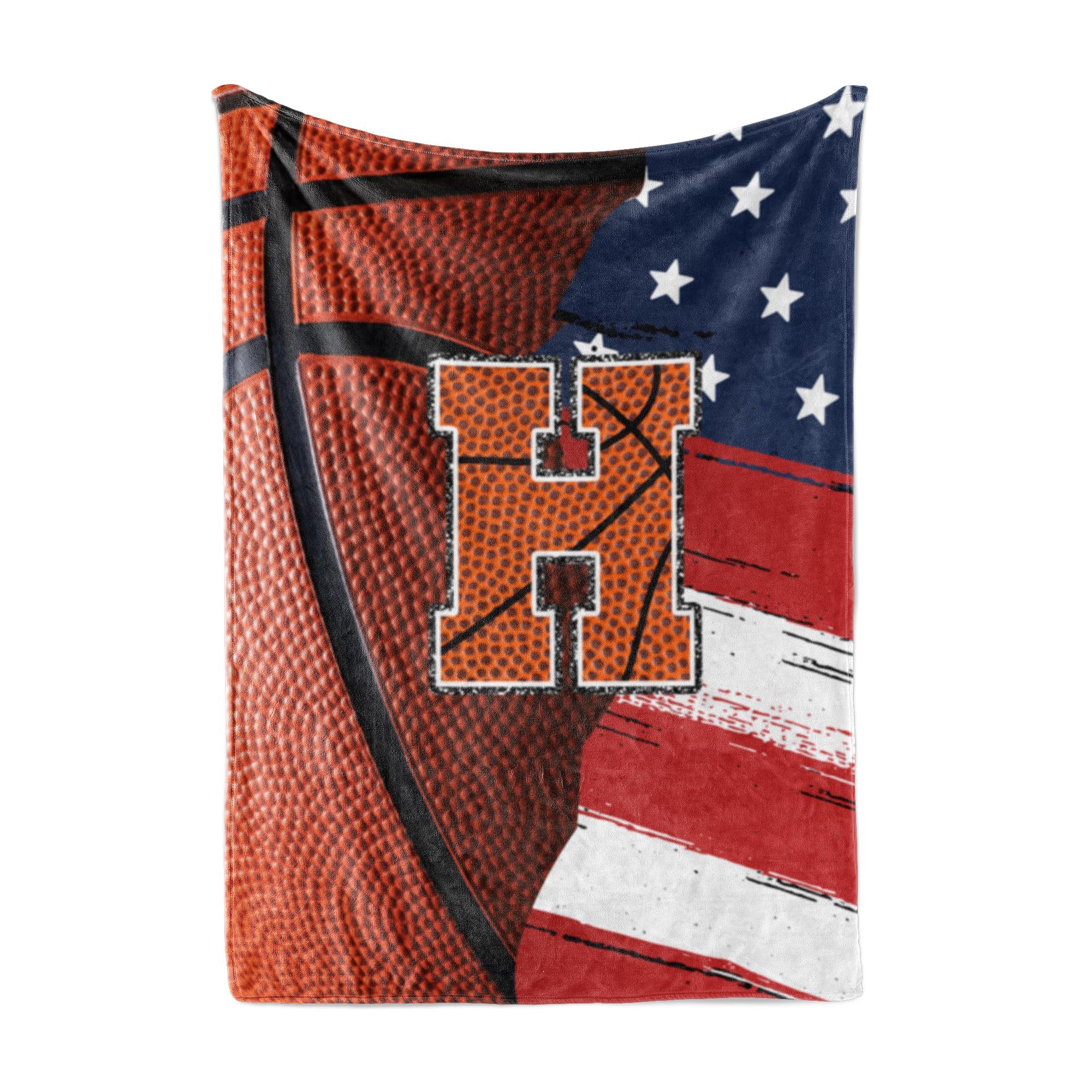 Huglanket Basketball Blanket for Boys, Teen, Coaches, Personalized Blanket with Initials, Flannel Throw Blanket for Birthday, Christmas, 50x65 Inches, H