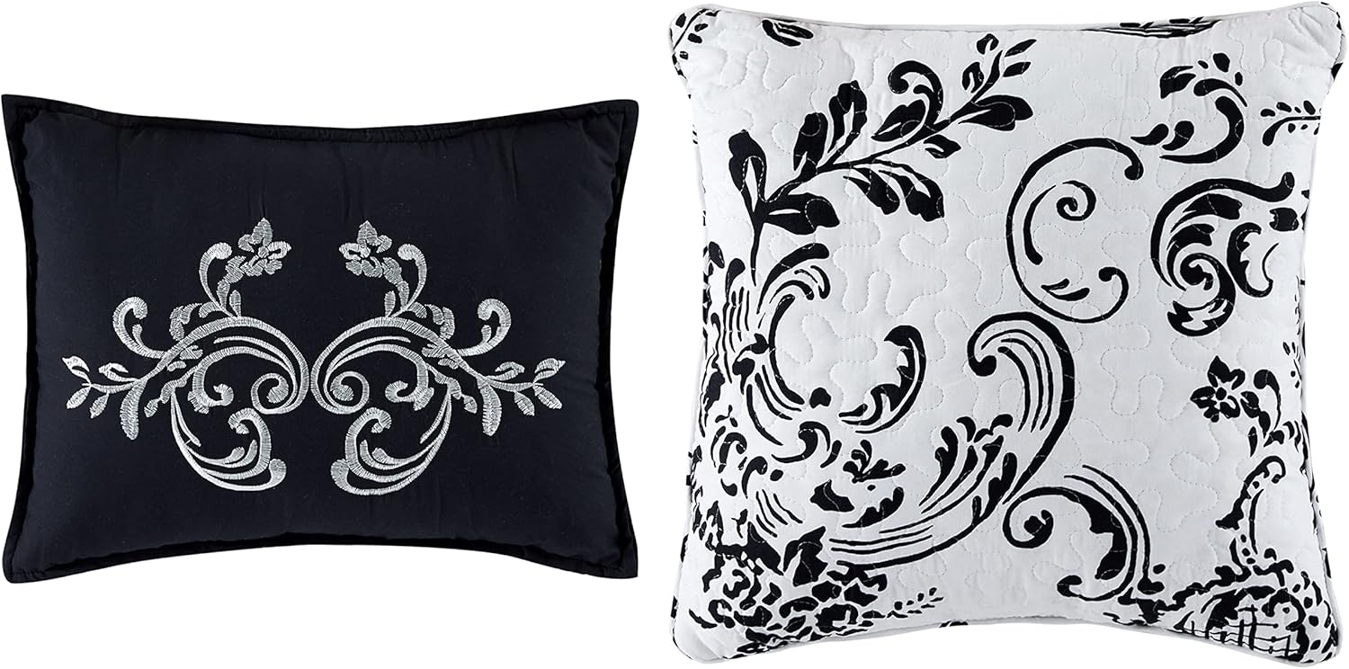 Home Soft Things La Boheme 5 Piece Quilted Printed Bed Spread Cover King 102" x 90" Quilt Set with Matching Shams Pillows, Black White Lightweight Reversible Coverlet Bedding Set