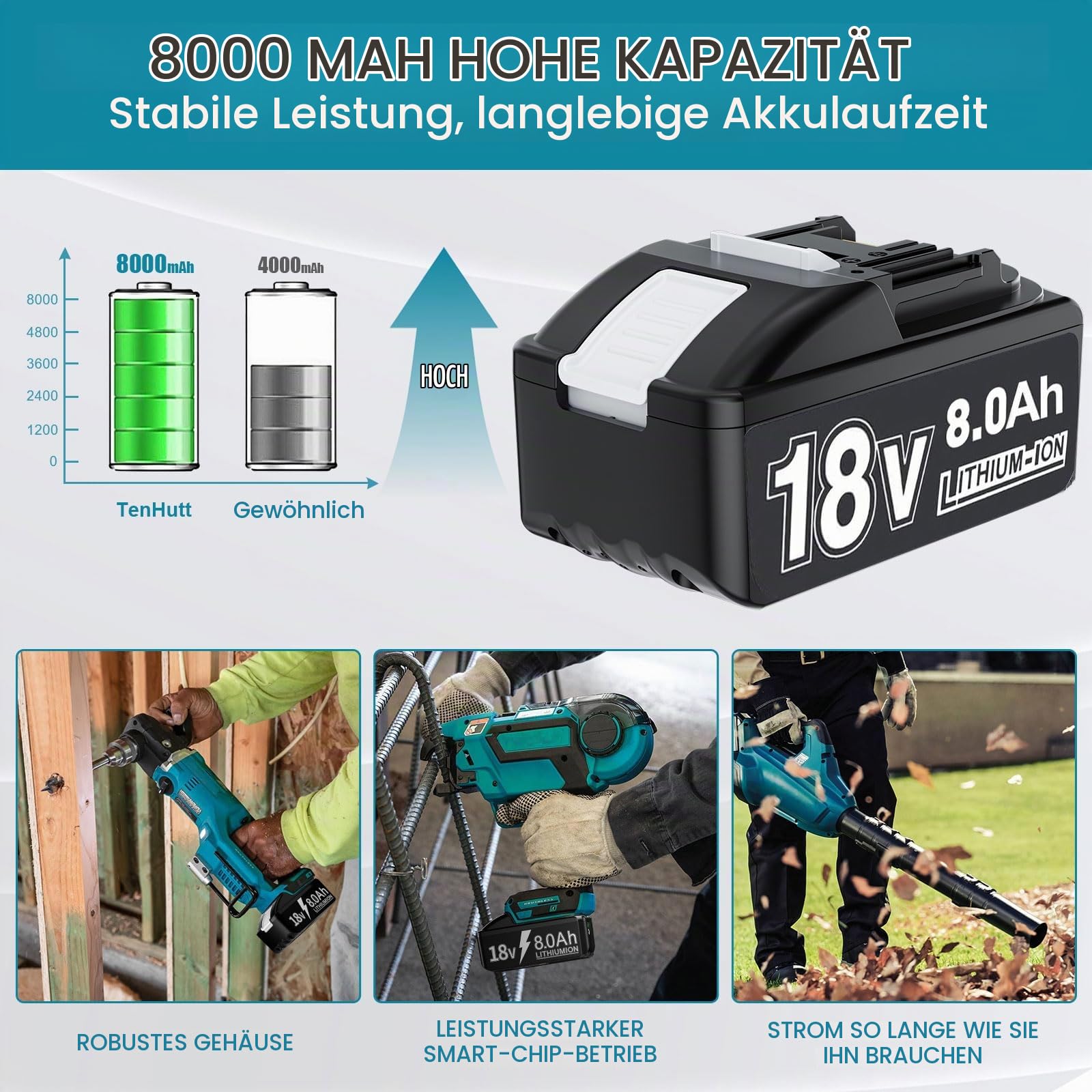 2X 8.0Ah Ersatzkku für Makita Akku 18V + Dual Port 6A Ladegerät DC18RD