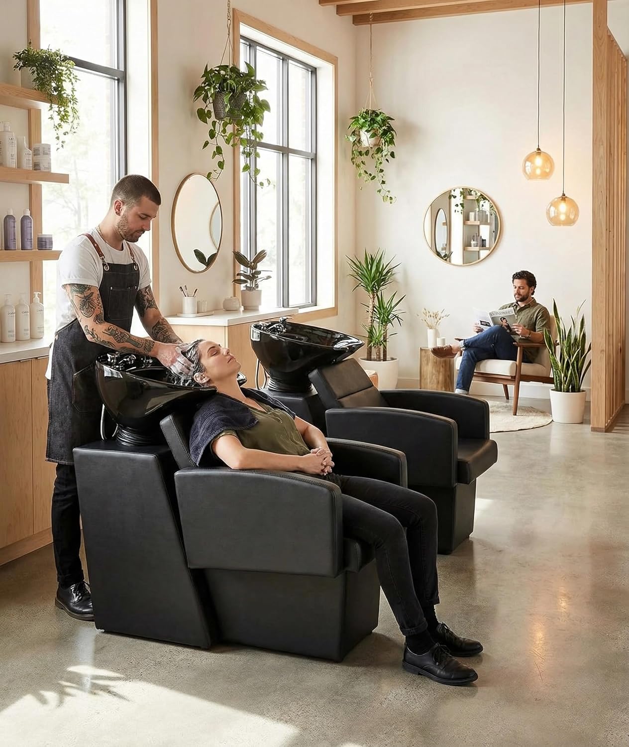 Salon Shampoo Backwash Chair, Hair Wash Stations with Large Adjustable Ceramic Bowl for Hair Stylist Shampoo Unit for Spa Salon Beauty Equipment