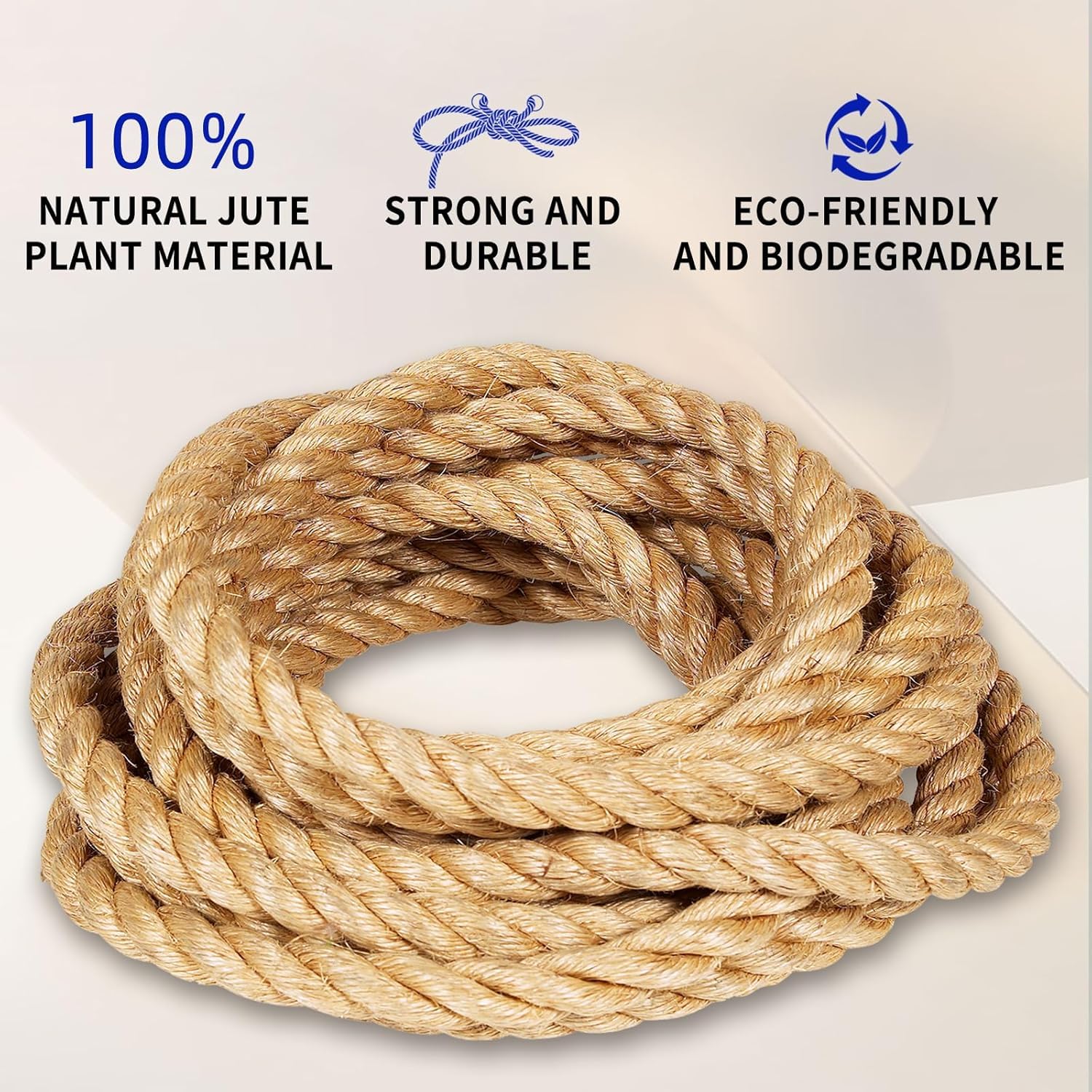 Cuerda de Yute 30mm x 15M, Cuerda Gruesa de Cáñamo Sisal Rollo Natural, para Decoración, Jardinería, Manualidades, Escalada, Rascadores para Gatos
