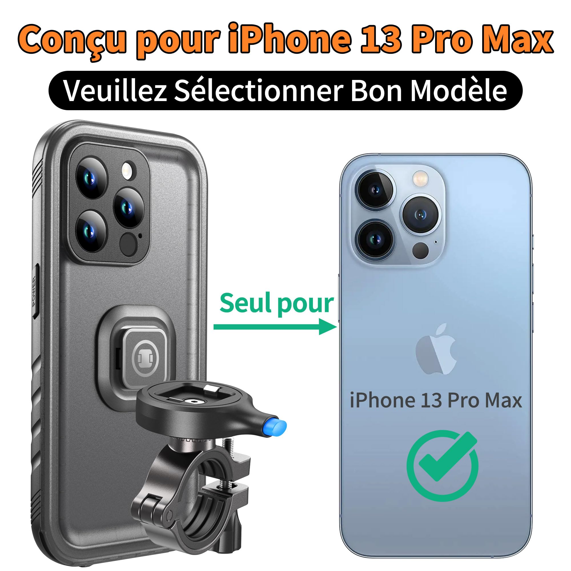 Cozycase 1s 1 Clic Etanche Support Telephone Velo pour iPhone 13 Pro Max