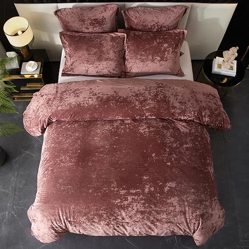 Miniatura 7 de Ivellow Juego de edredón de terciopelo aplastado King, juego de edredón ligero, juego de edredón rosa ultra suave y transpirable, edredón de franela