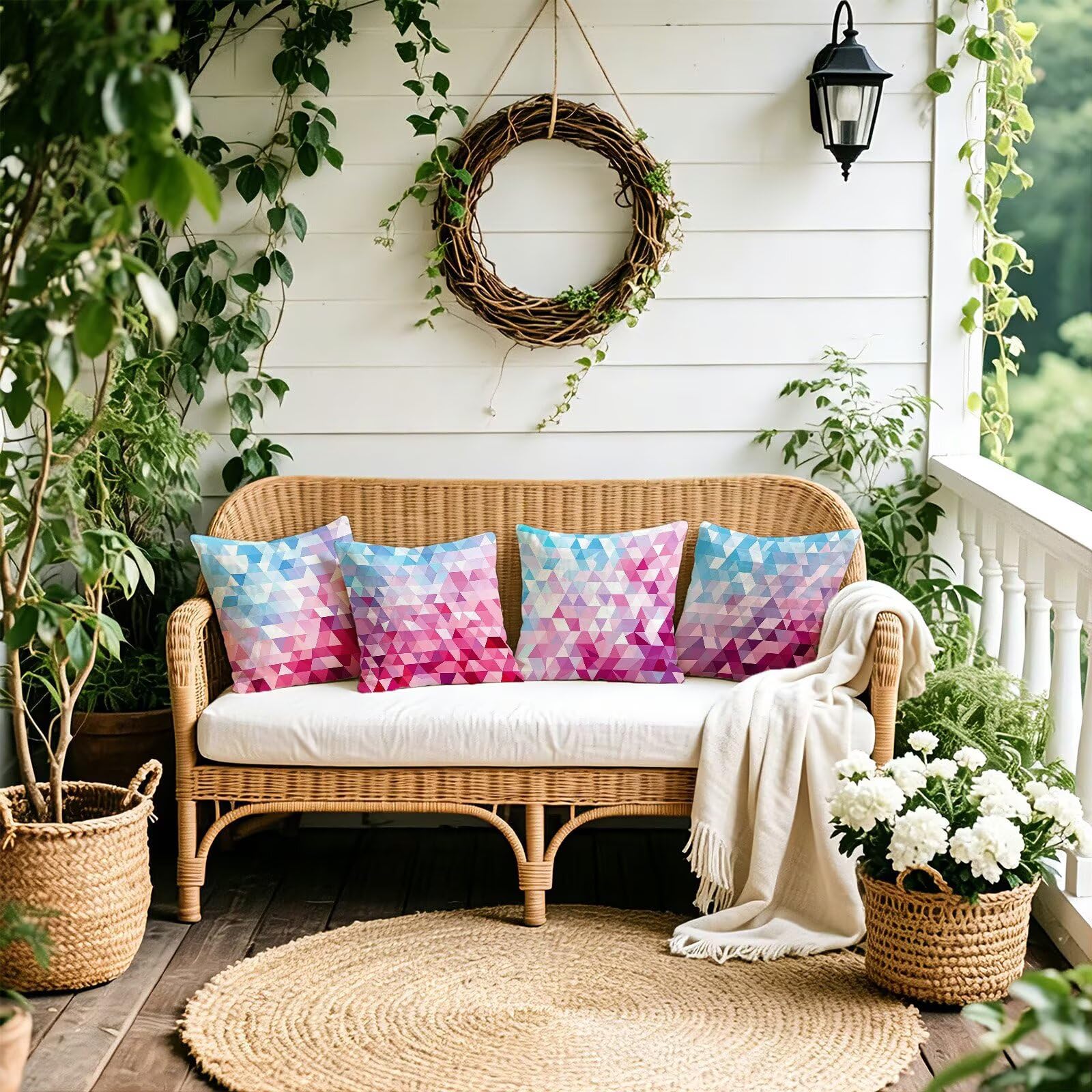 Rosa Federe Cuscini Divano 50x50cm, Cuscini da Esterno Set de 4, Cod-151 | Velour Copricuscini Decorativi Letto Arredo, per Letto, Soggiorno, Giardino, Esterno, Casa Decorazione Set di 4 Geometria