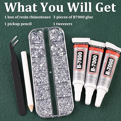 Miniatura 6 de Diamantes de imitación de resina para manualidades con pegamento de joyería B7000, 1 caja de cristales transparentes con parte trasera plana con 3