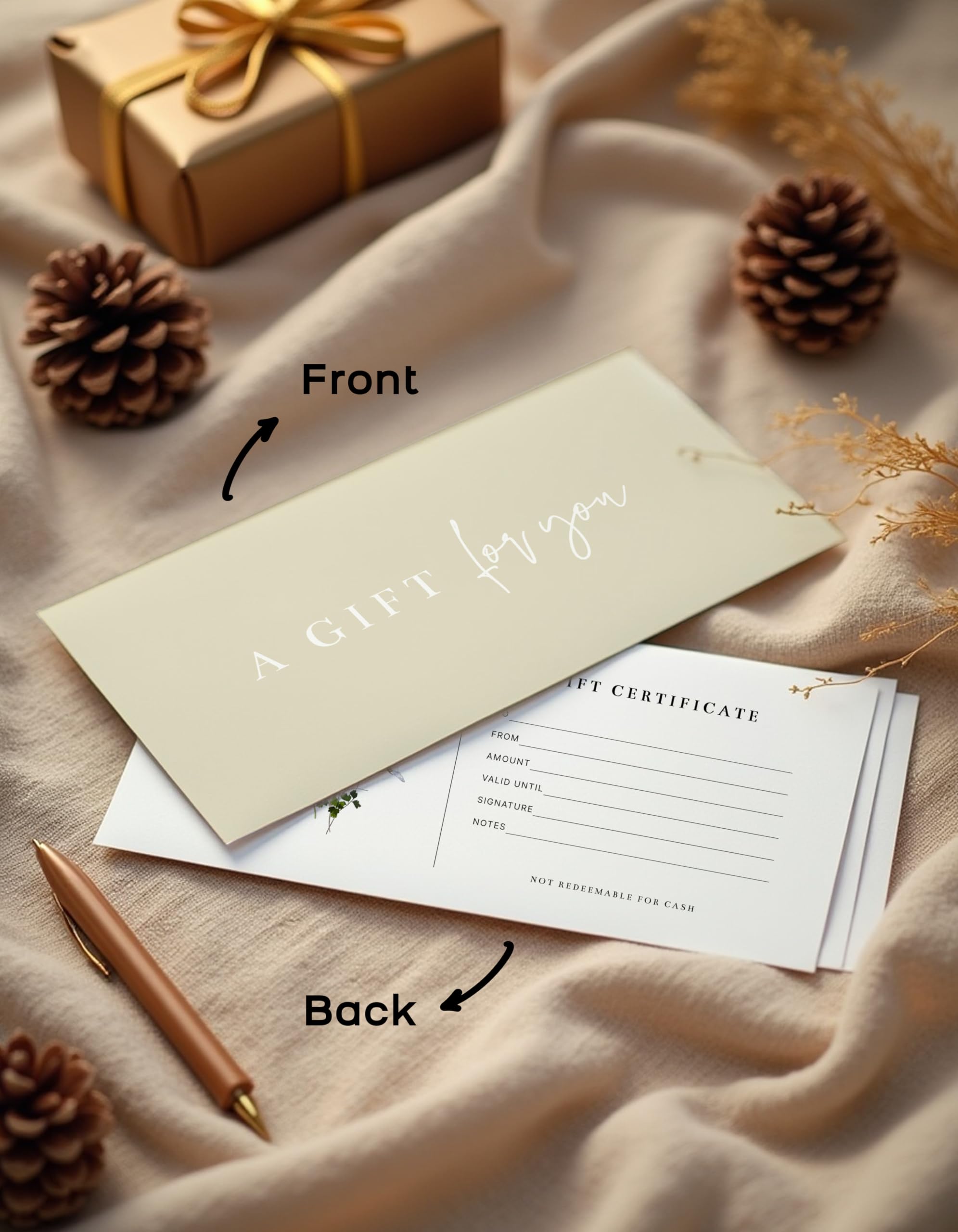 Blank Gift Certificates with Envelopes, 3.5" x 7.25" Blank Gift Certificates for Business, Salon, Spa, Birthday, Mother’s Day or Holiday Gifting, 25 Custom Cards (Floral)