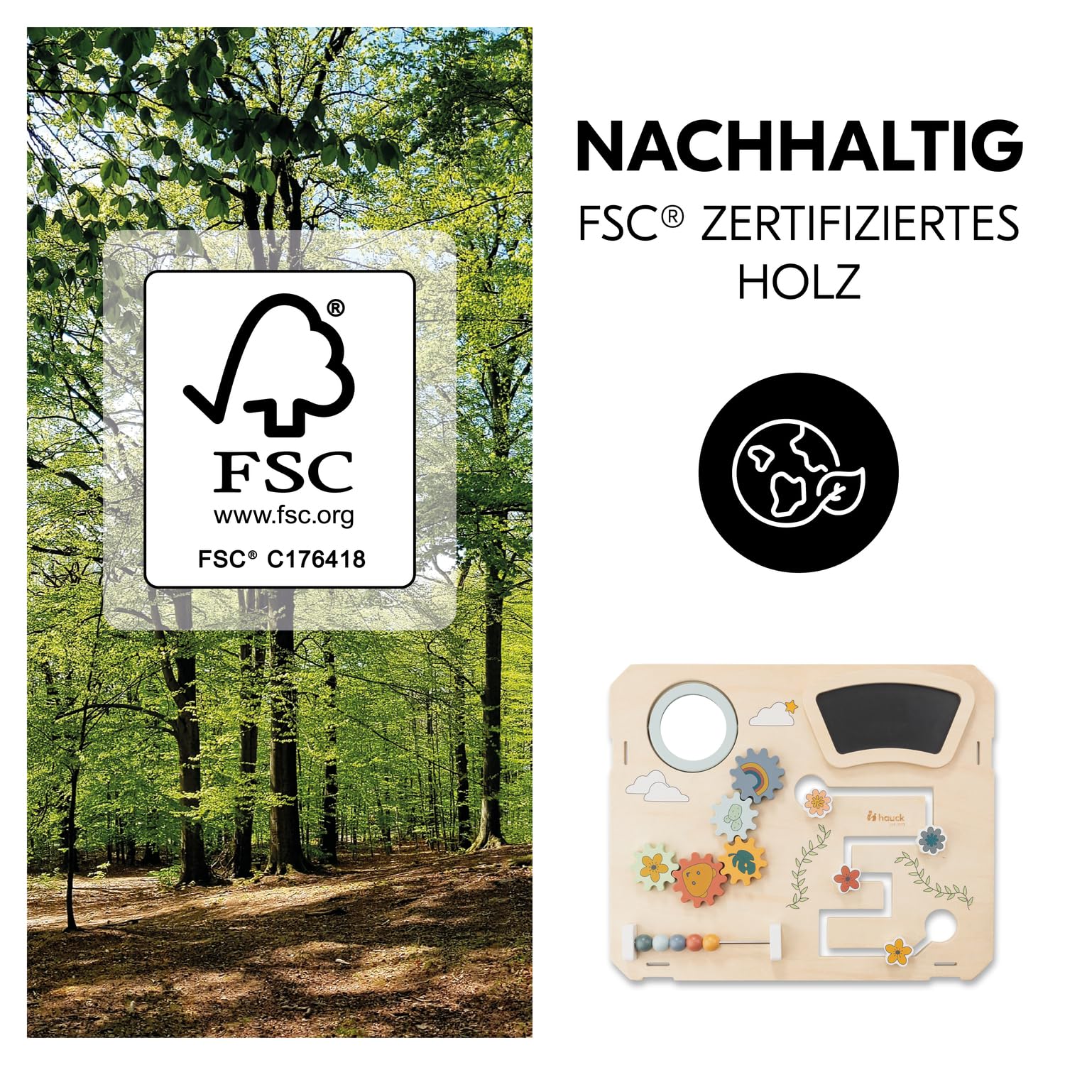 hauck Activity Board für Alpha+, Beta+, Arketa Hochstuhl, Spielen & Lernen ab 10 Monaten, FSC Zertifiziertes Holz, Schnelle Klettverschluss Befestigung